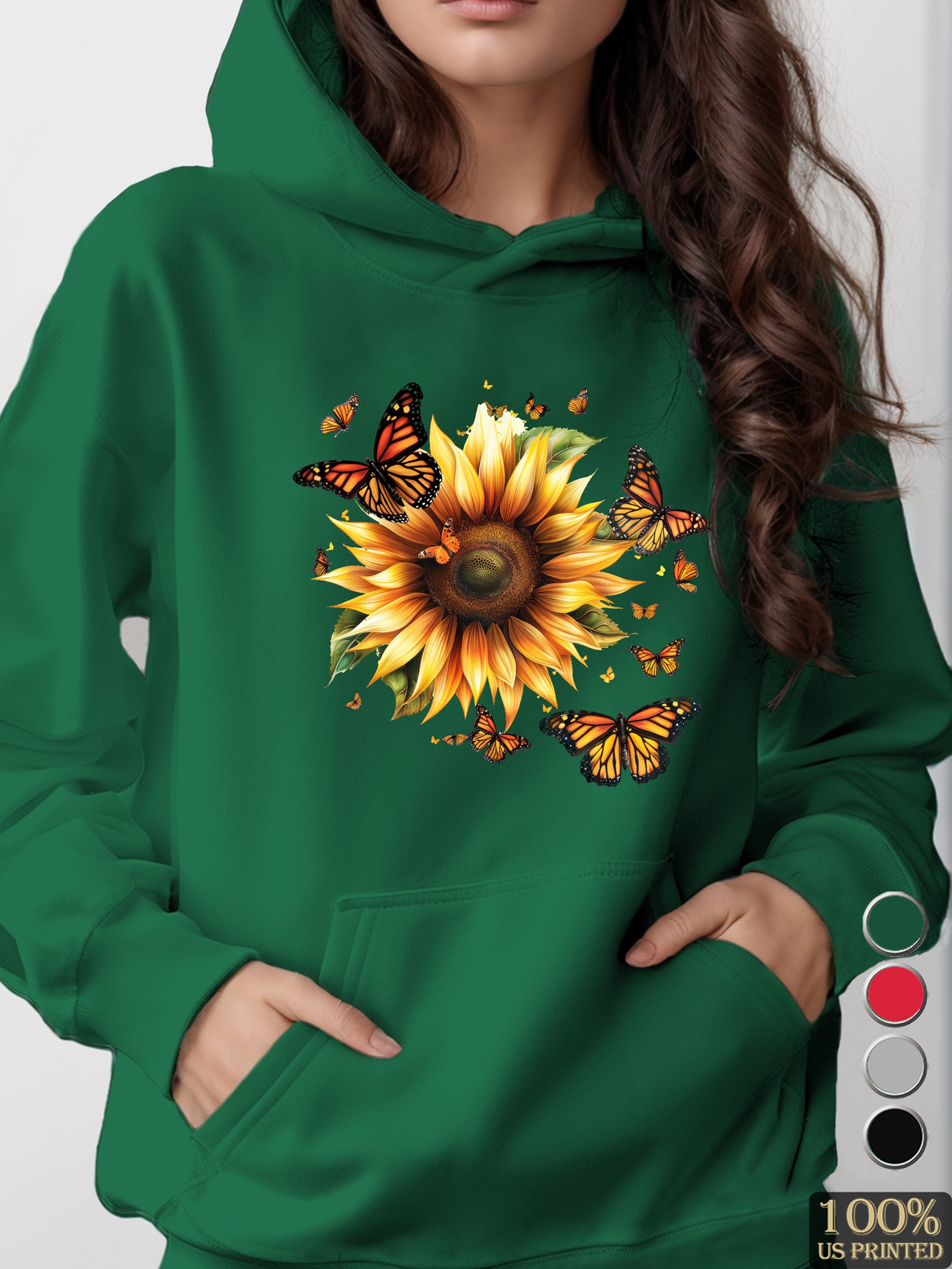Sunflower and Monarch Butterfly women's hooded sweatshirt