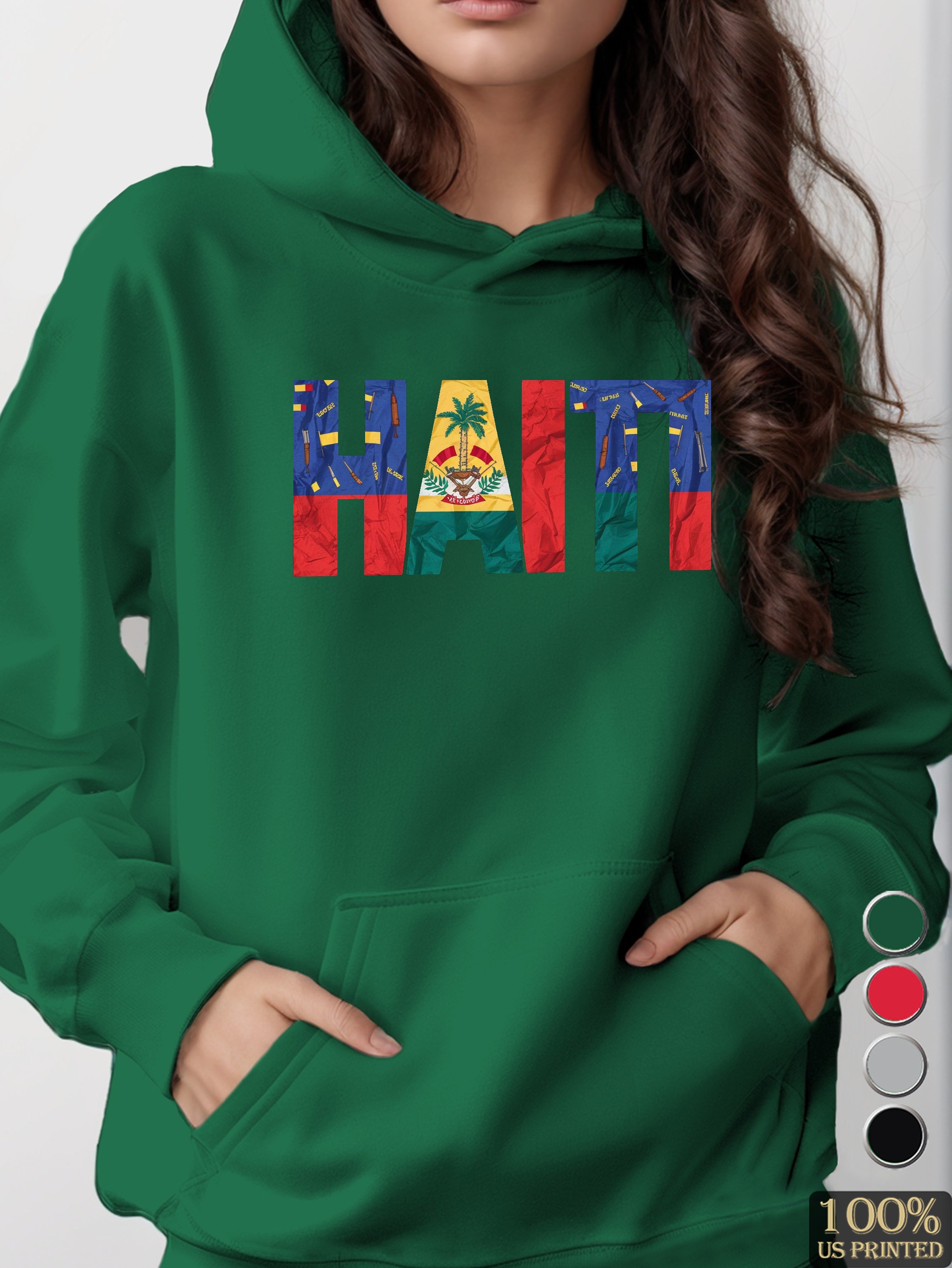 HAITI in bold letters women's hooded sweatshirt