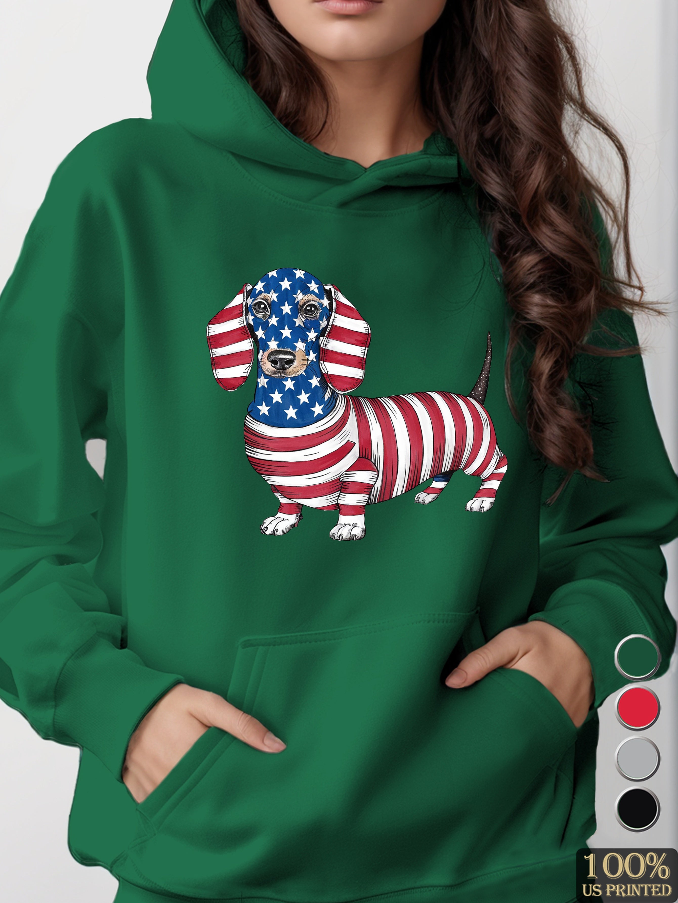 whimsical patriotic dachshund illustration women's hooded sweatshirt