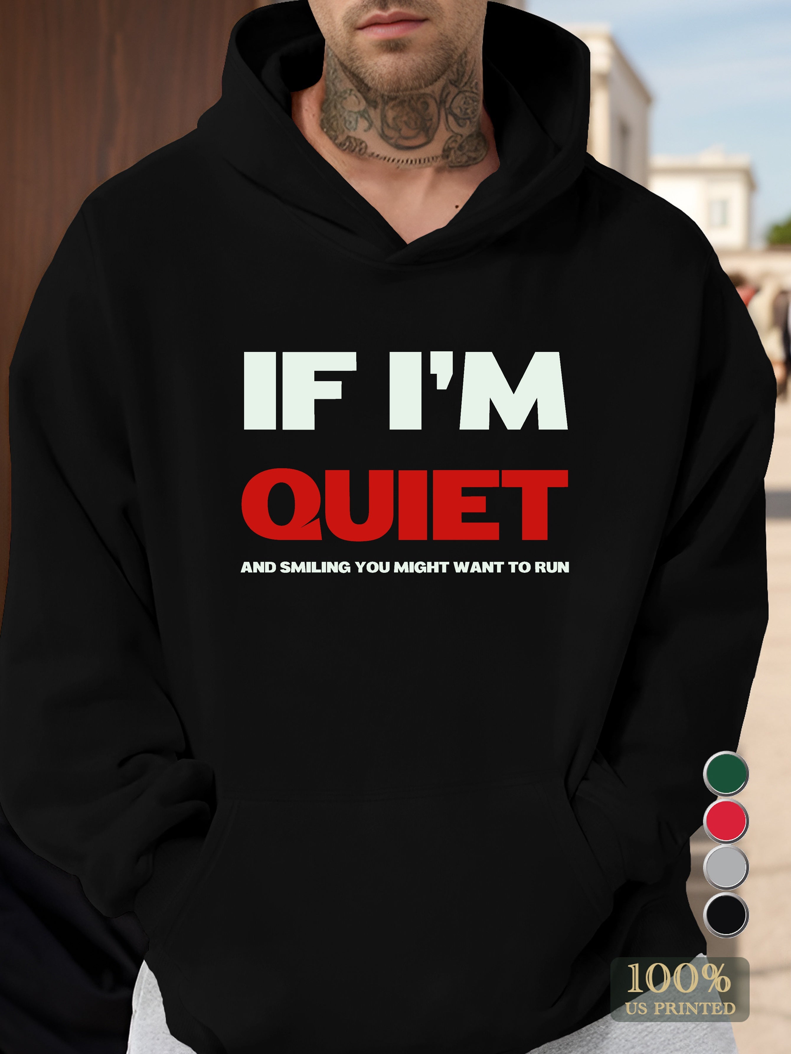 Quiet and smiling run Men's hooded sweatshirt