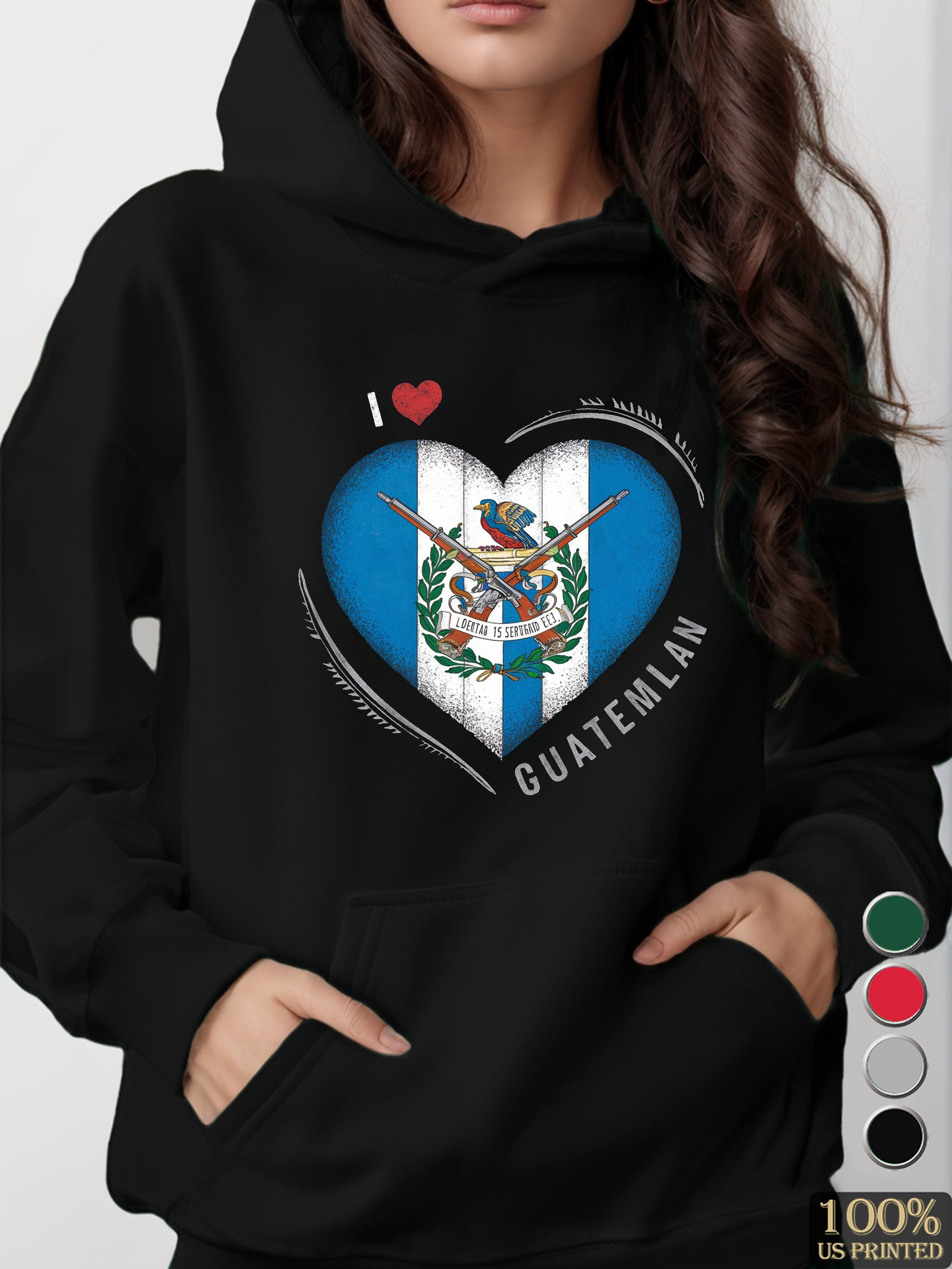 heart shaped Guatemalan flag women's hooded sweatshirt