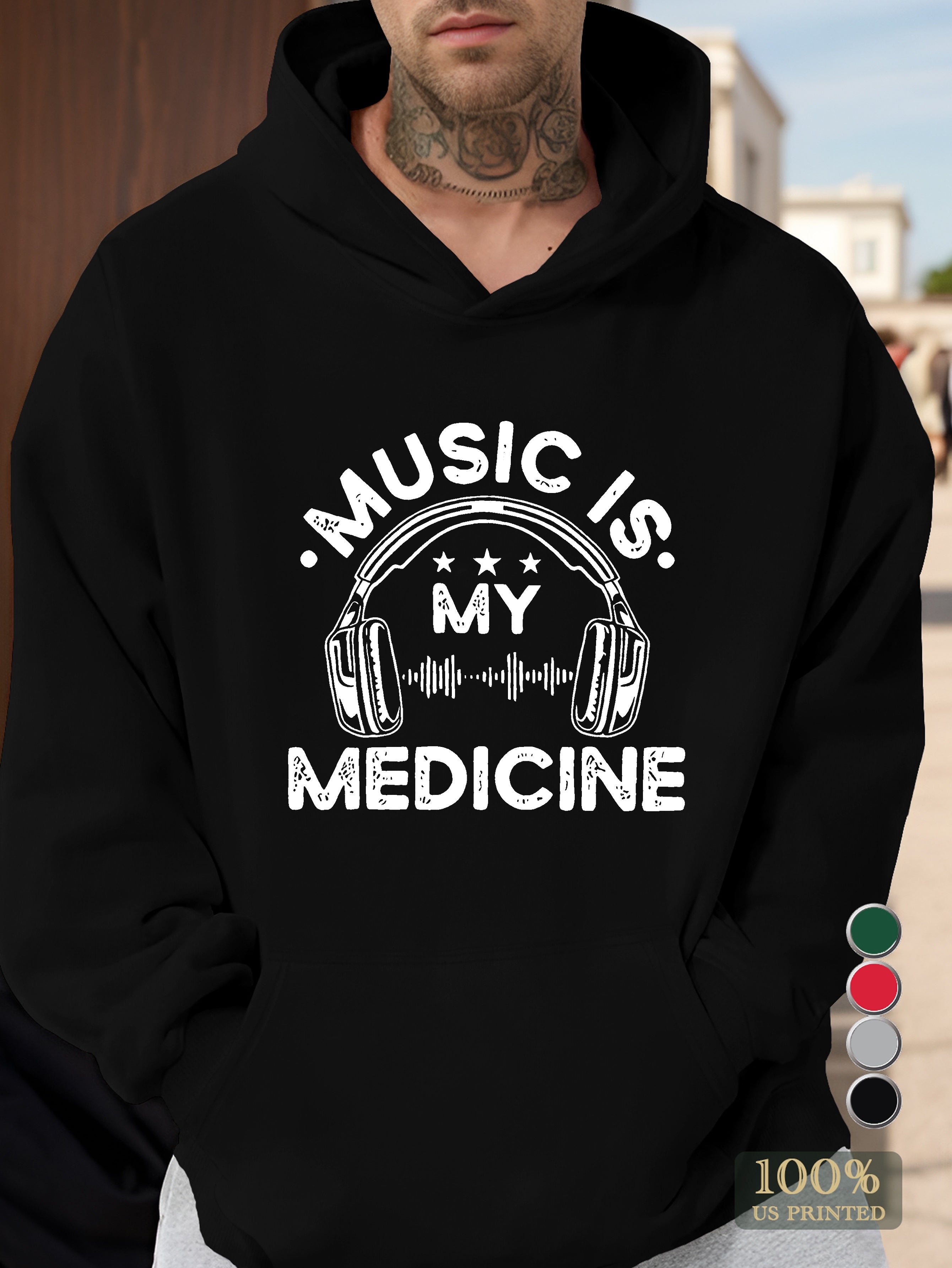 MUSIC IS MY MEDICINE Men's hooded sweatshirt