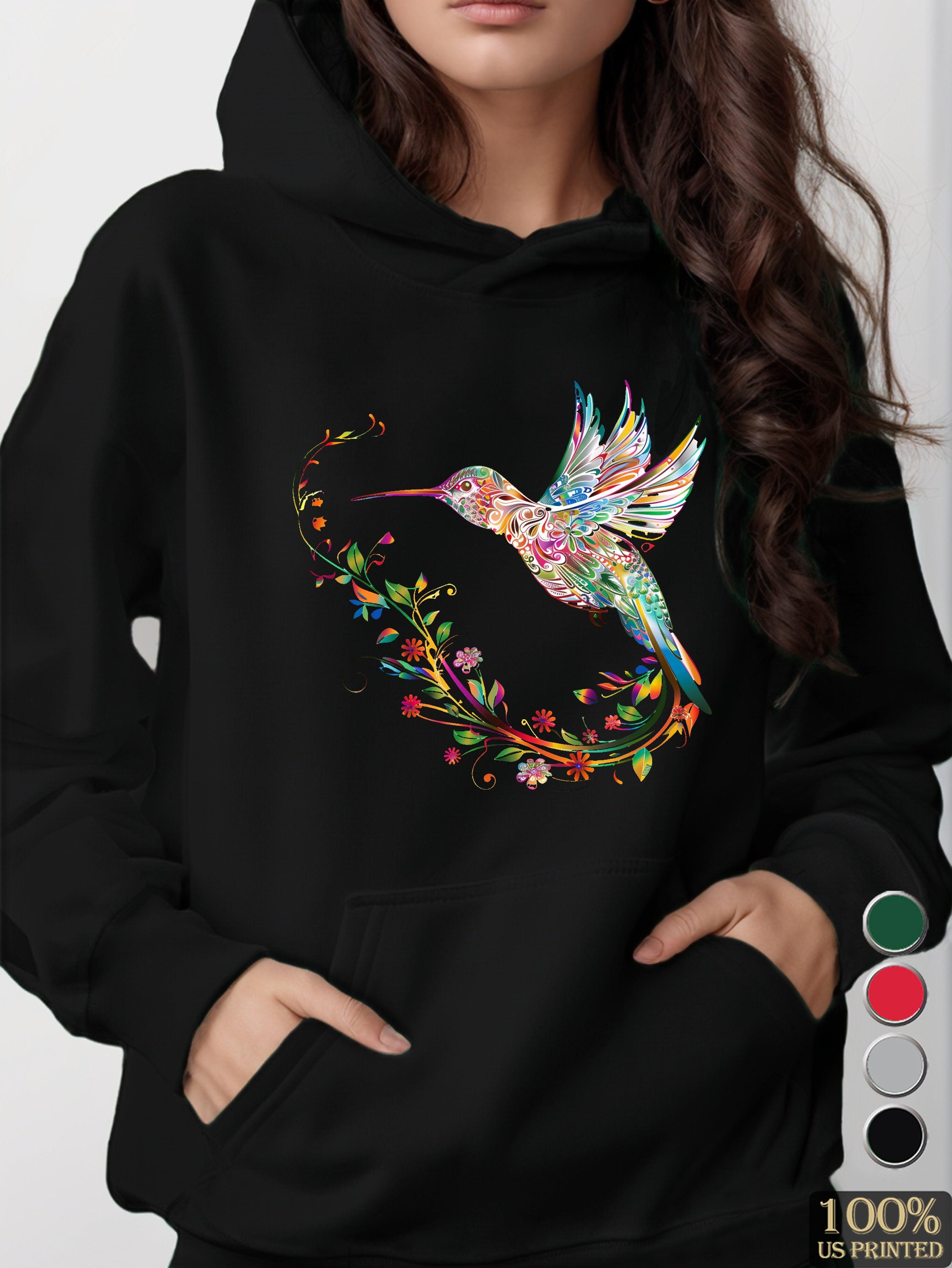 Colorful Hummingbird Illustration women's hooded sweatshirt