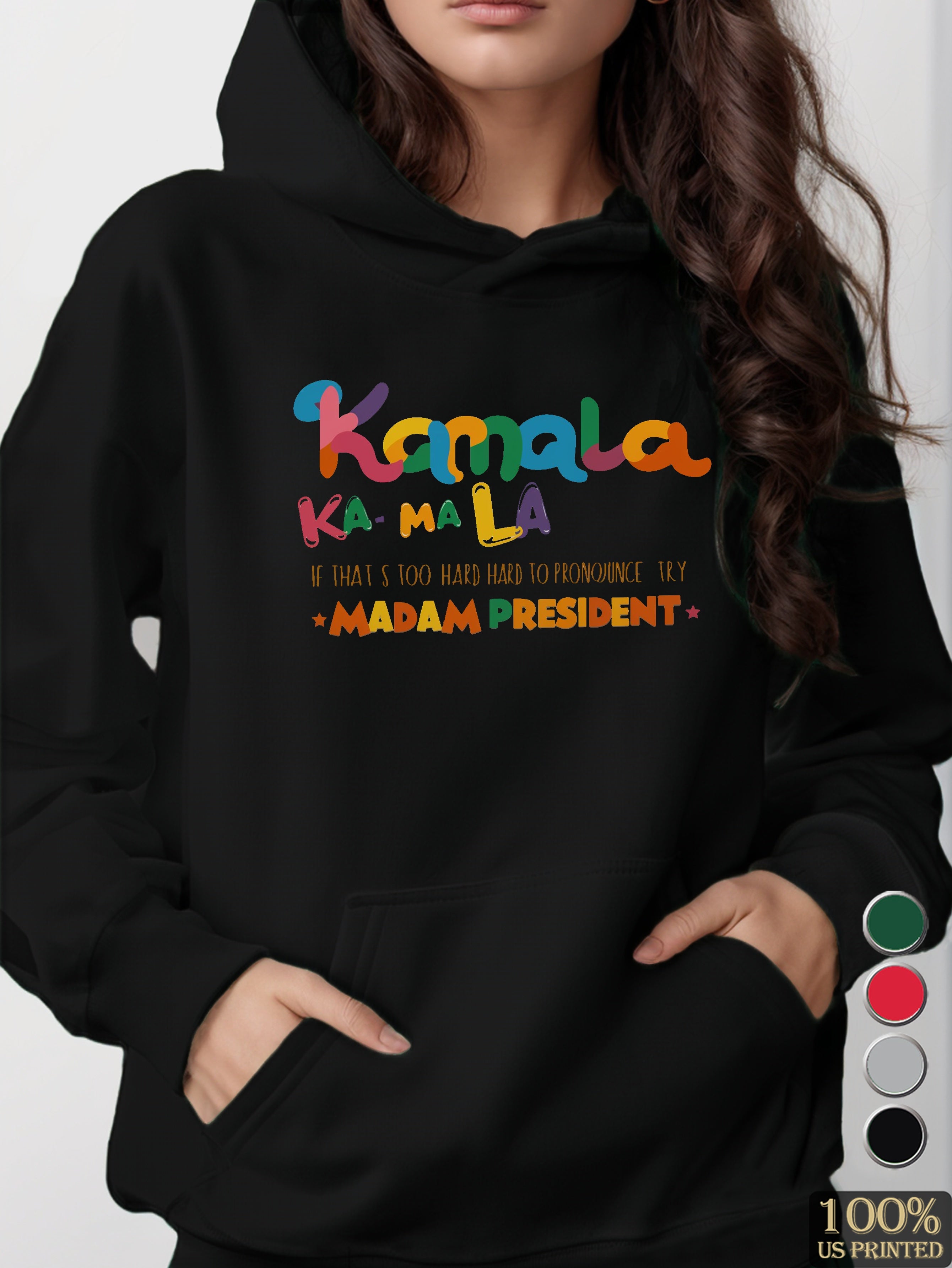 Kamala playful illustration women's hooded sweatshirt