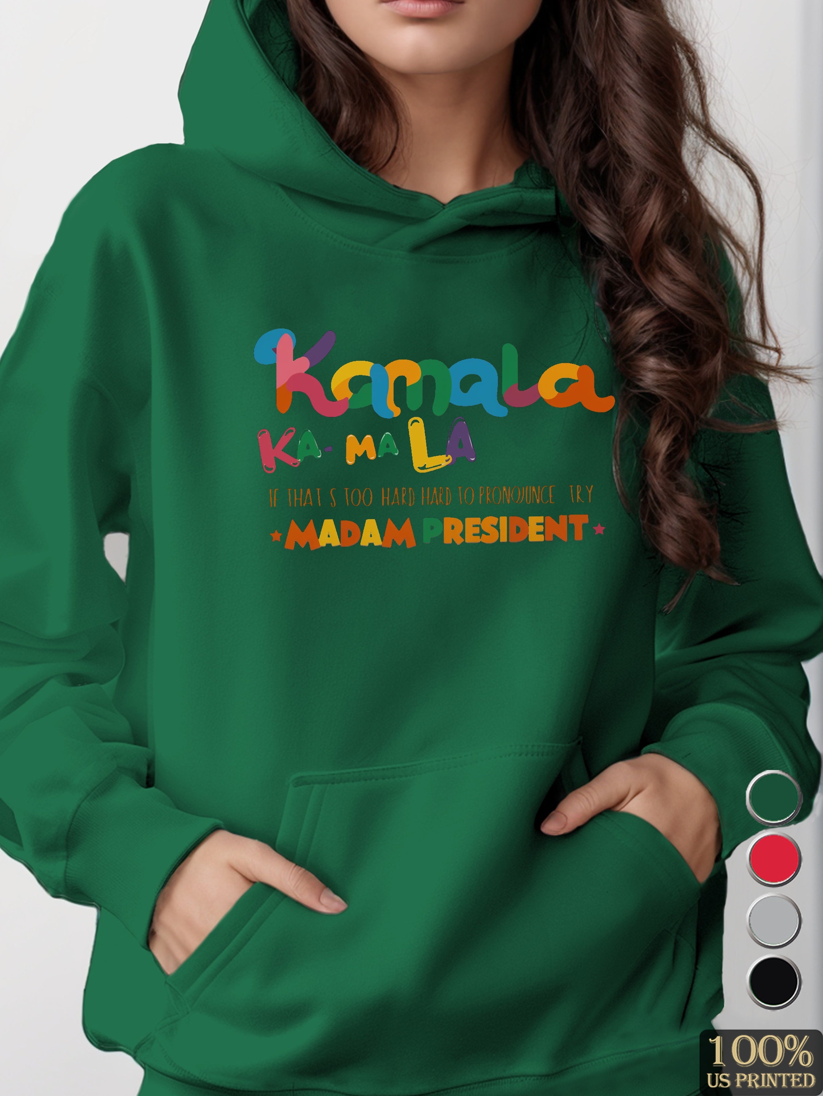 Kamala playful illustration women's hooded sweatshirt