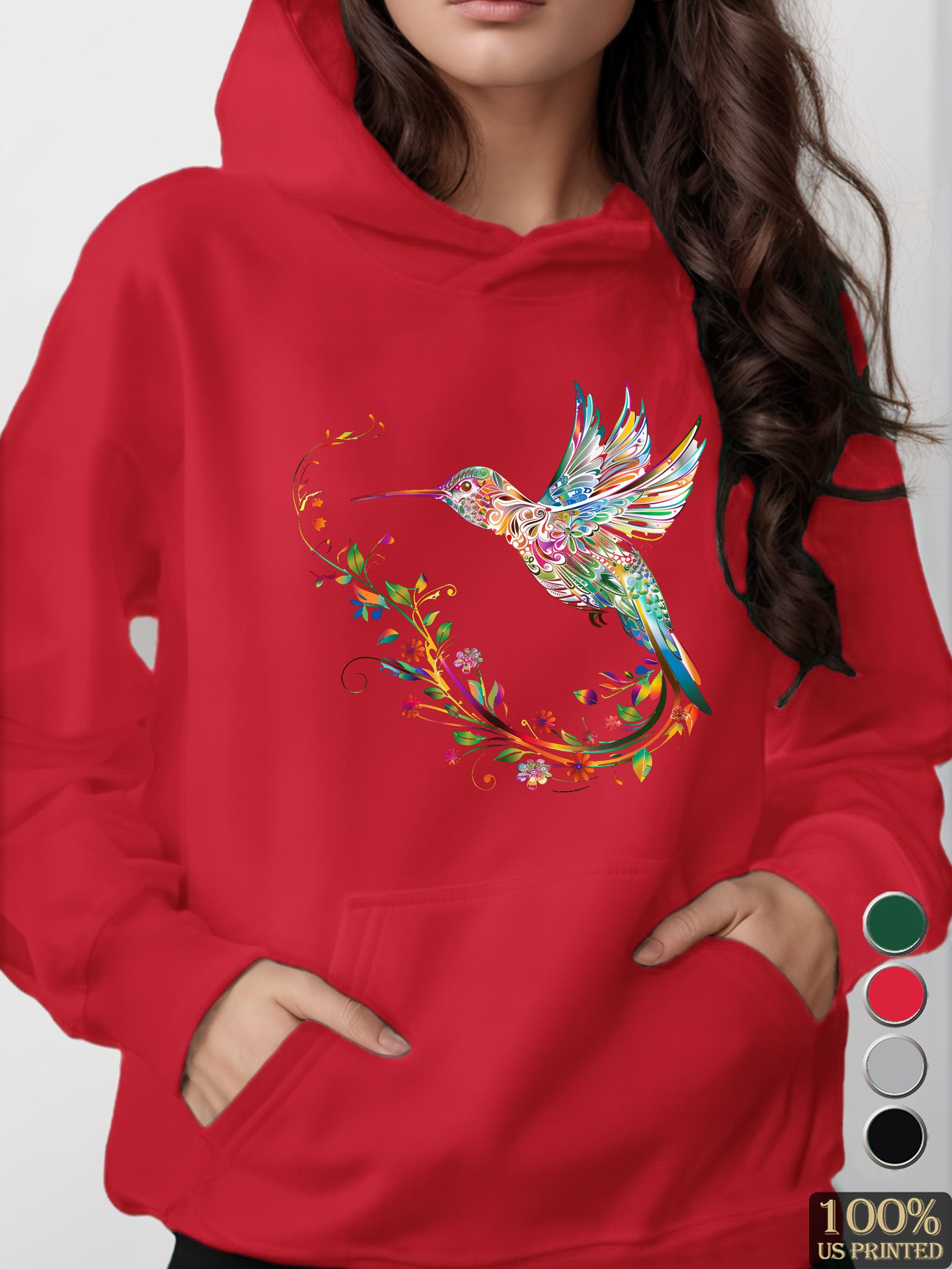 Colorful Hummingbird Illustration women's hooded sweatshirt