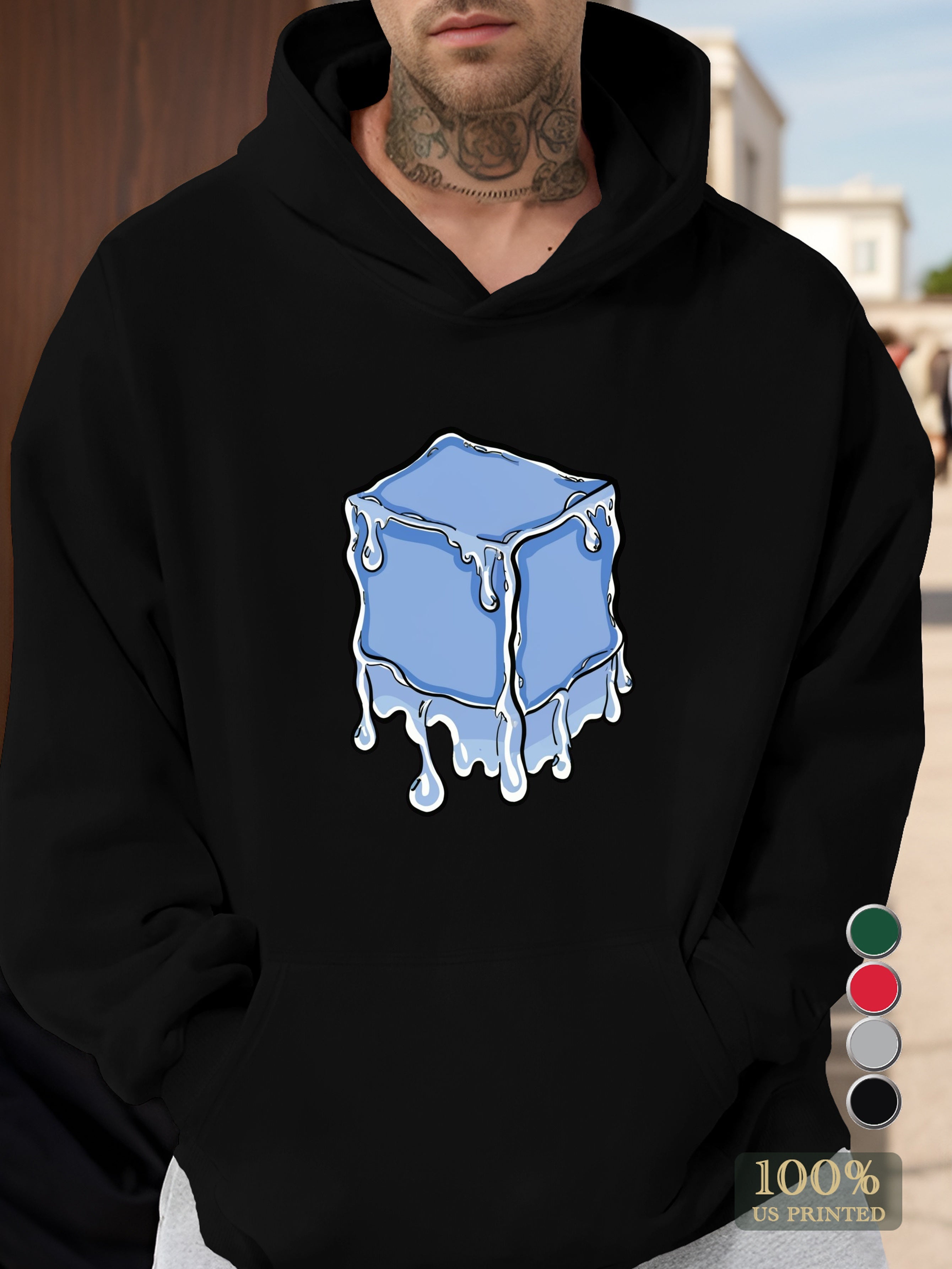 colorful melting ice block Men's hooded sweatshirt