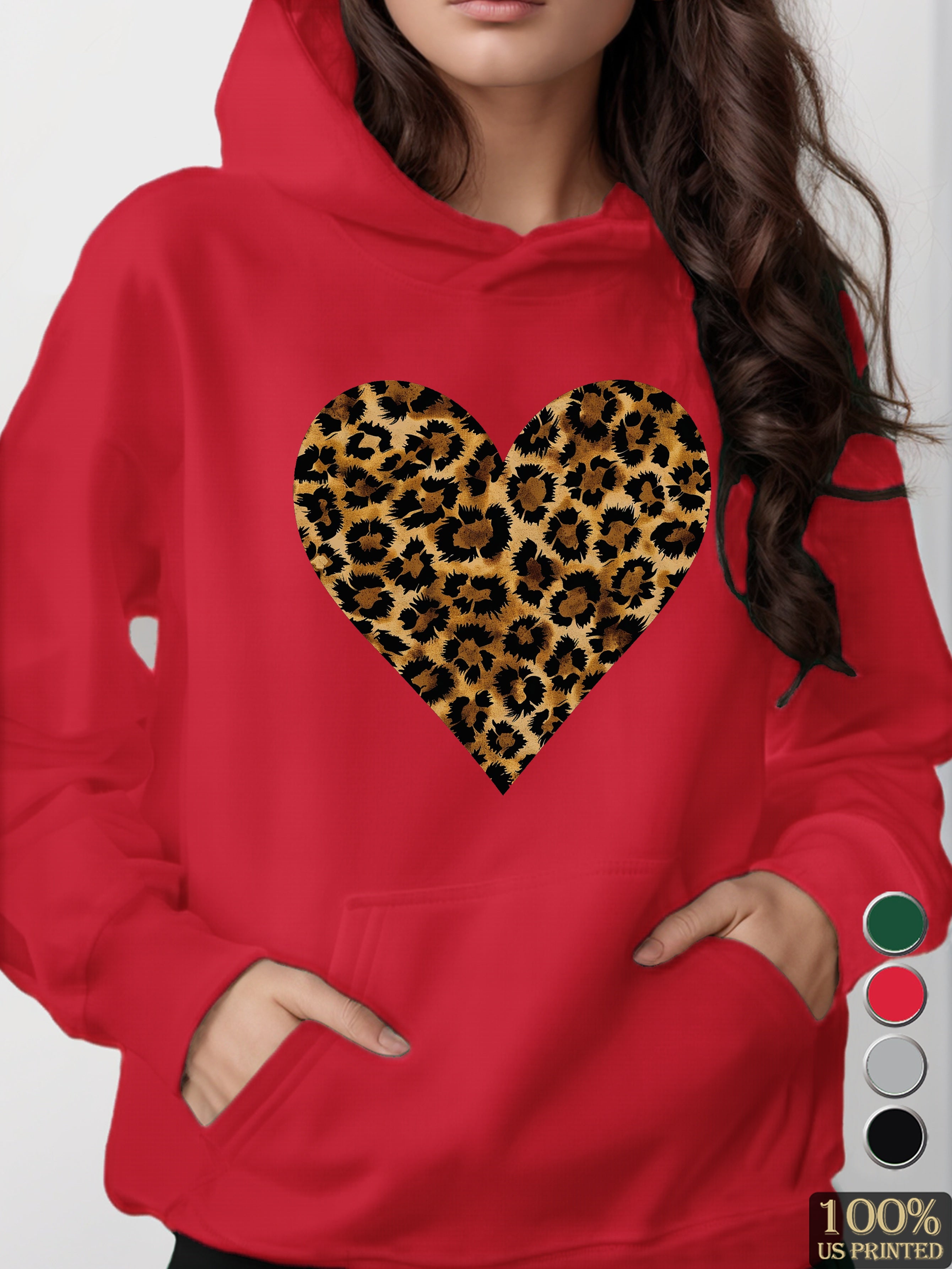 Leopard Print Heart Design women's hooded sweatshirt