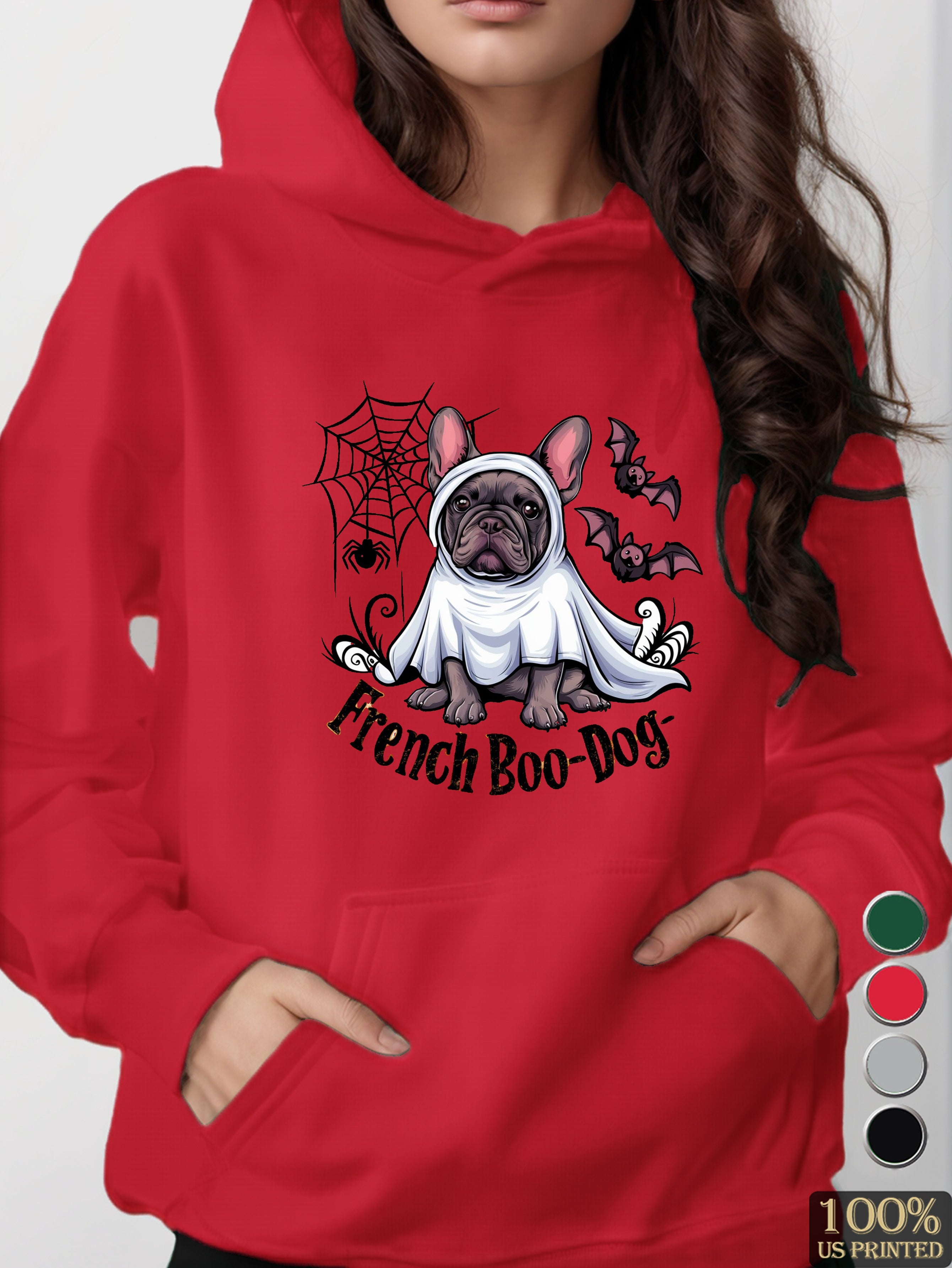 French Boo Dog Halloween T shirt women's hooded sweatshirt