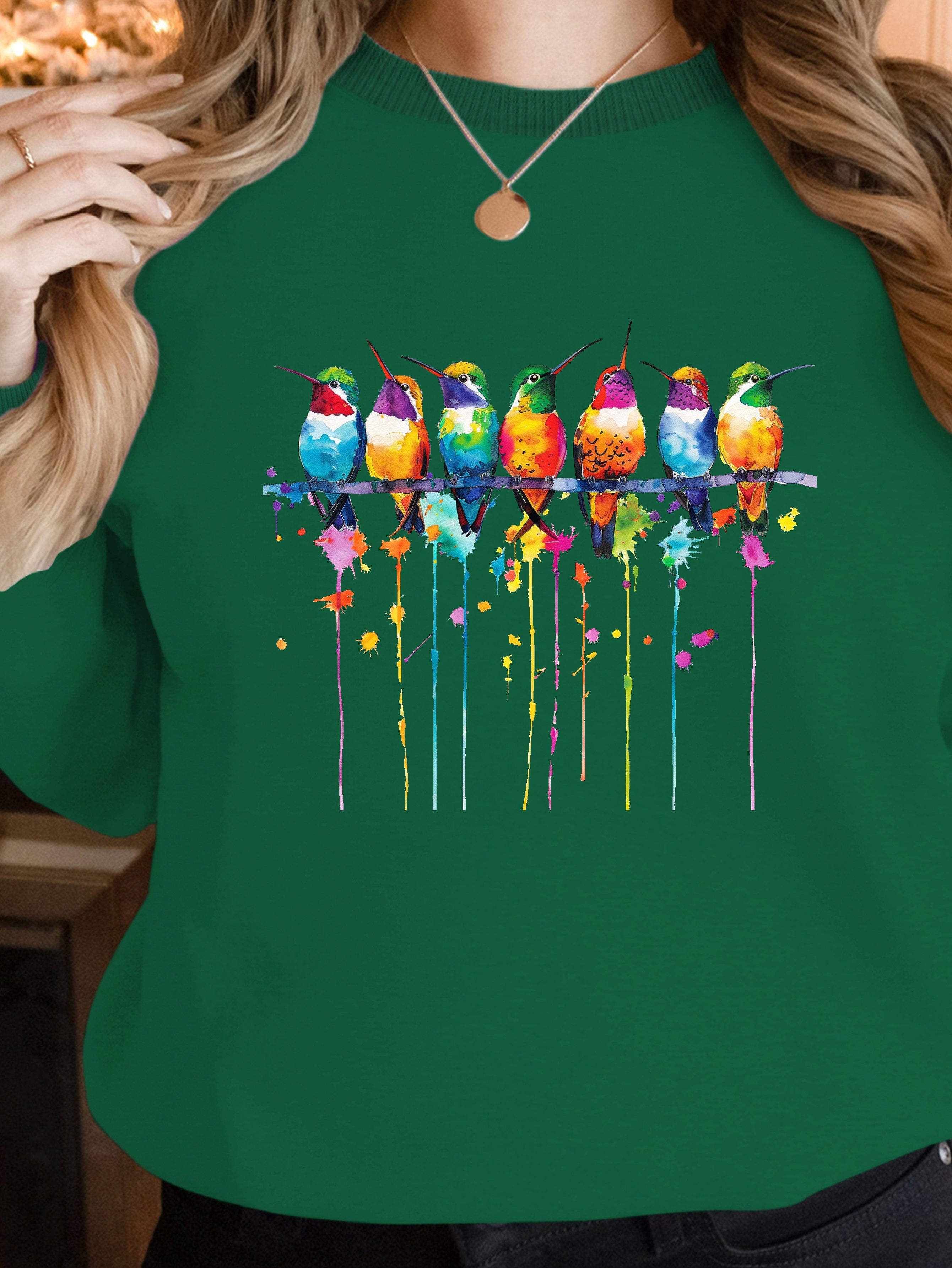 Vibrant watercolor style hummingbirds women's sweatshirts