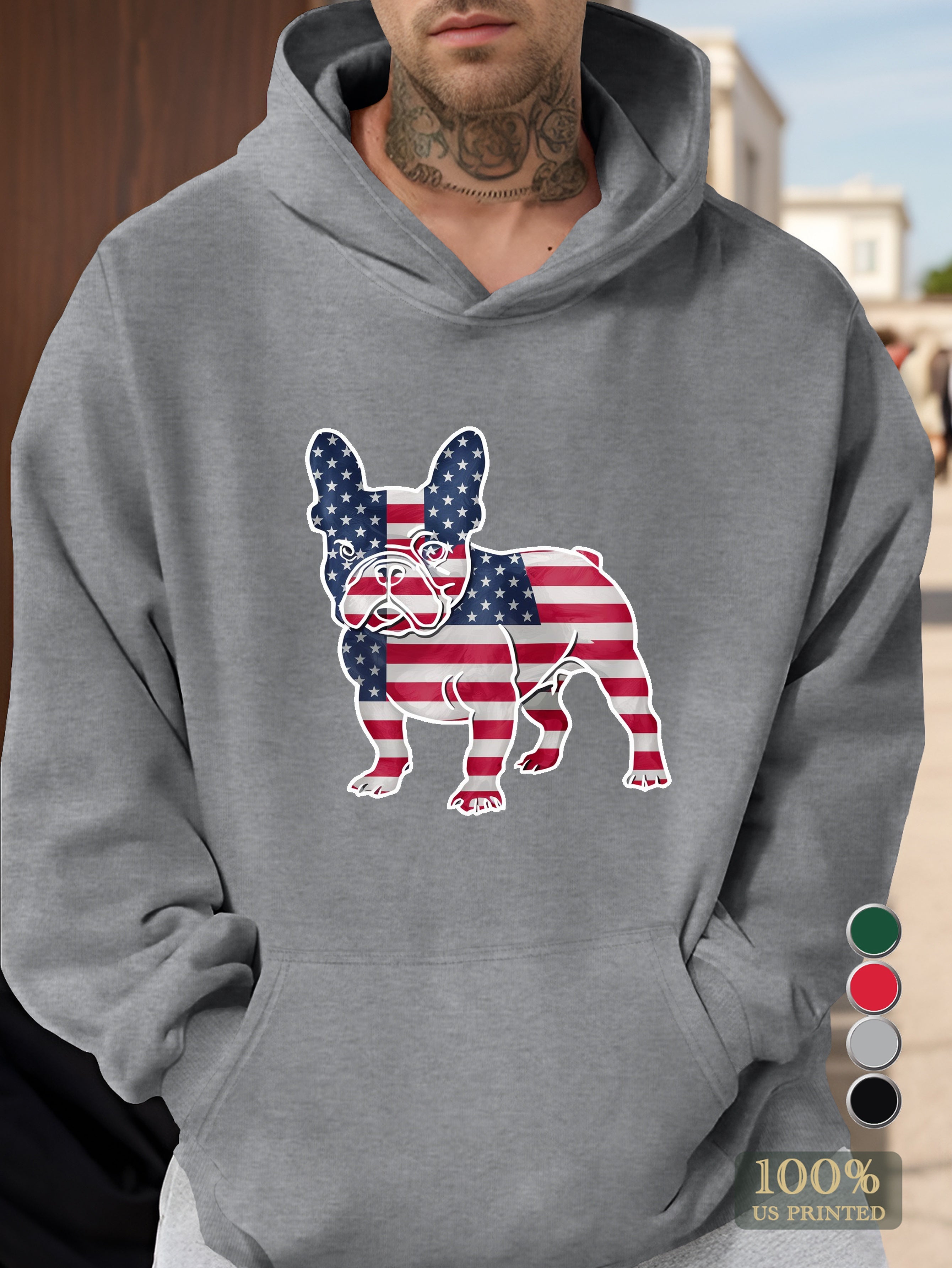 American Flag French Bulldog Men's hooded sweatshirt