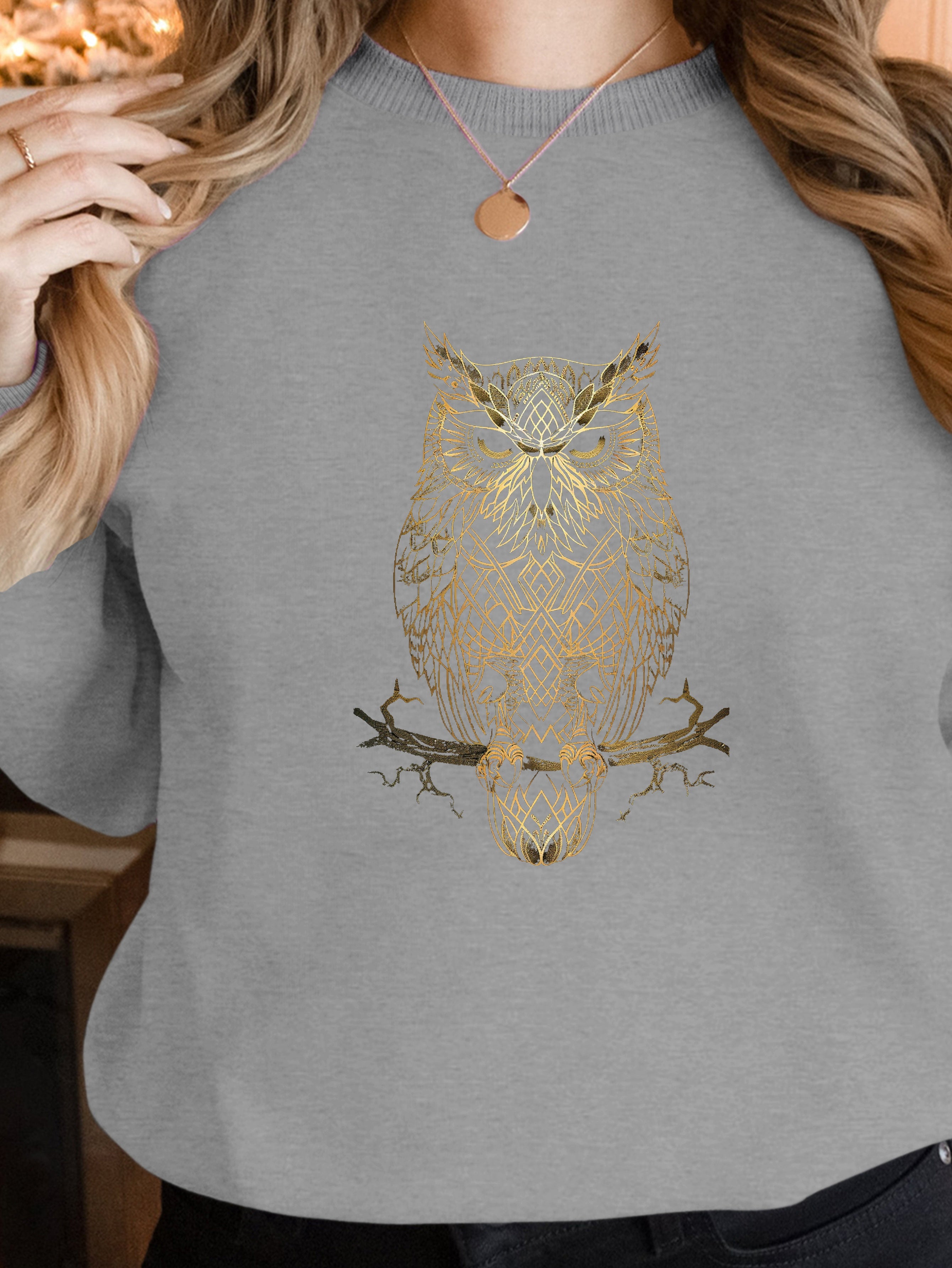 Monochromatic Gold Owl Design women's sweatshirts