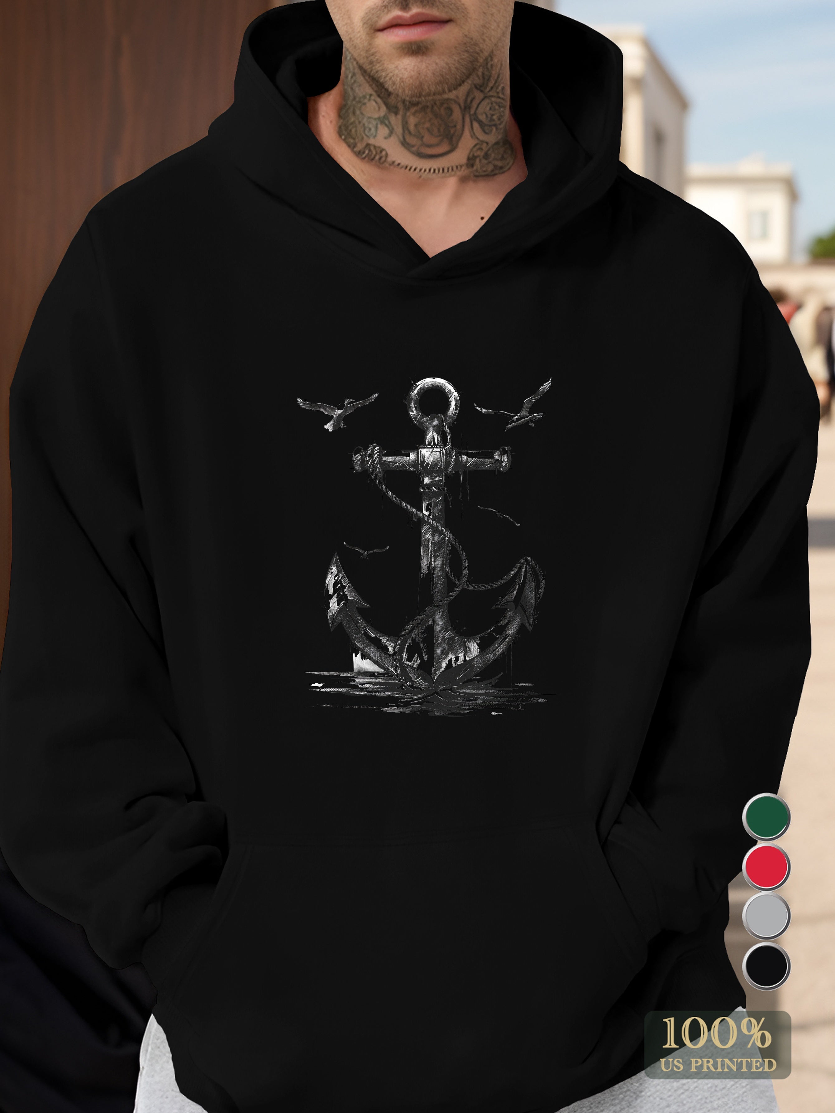 Bold Anchor Illustration Men's hooded sweatshirt