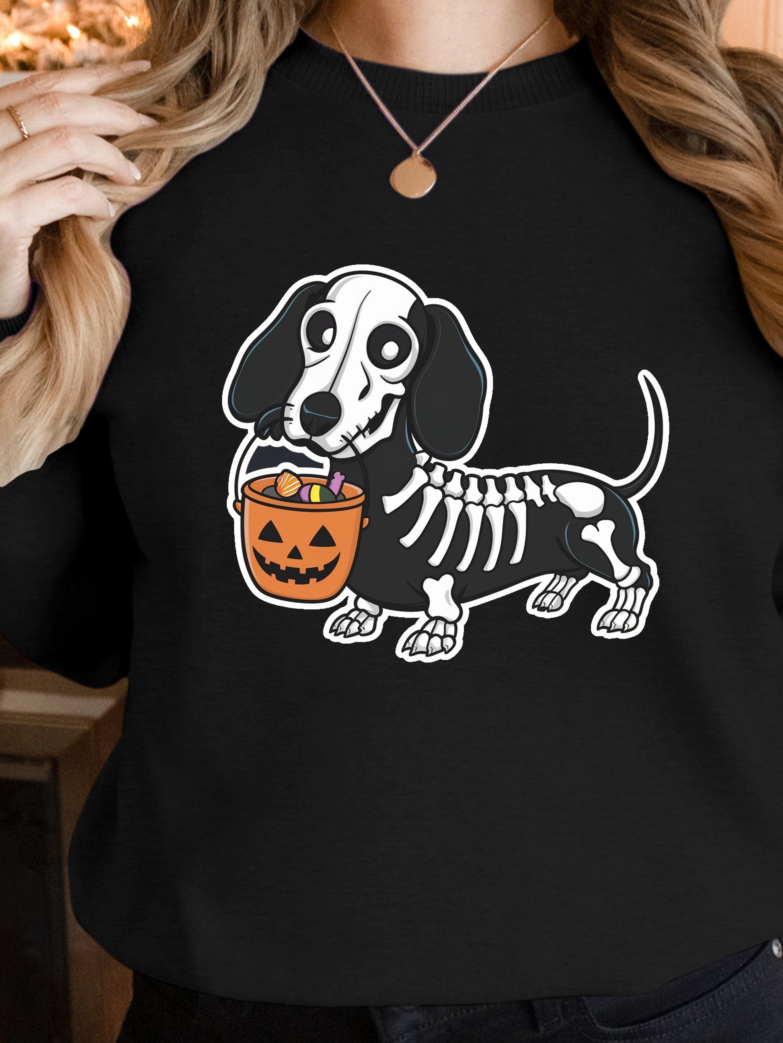 cartoon dachshund Halloween women's sweatshirts