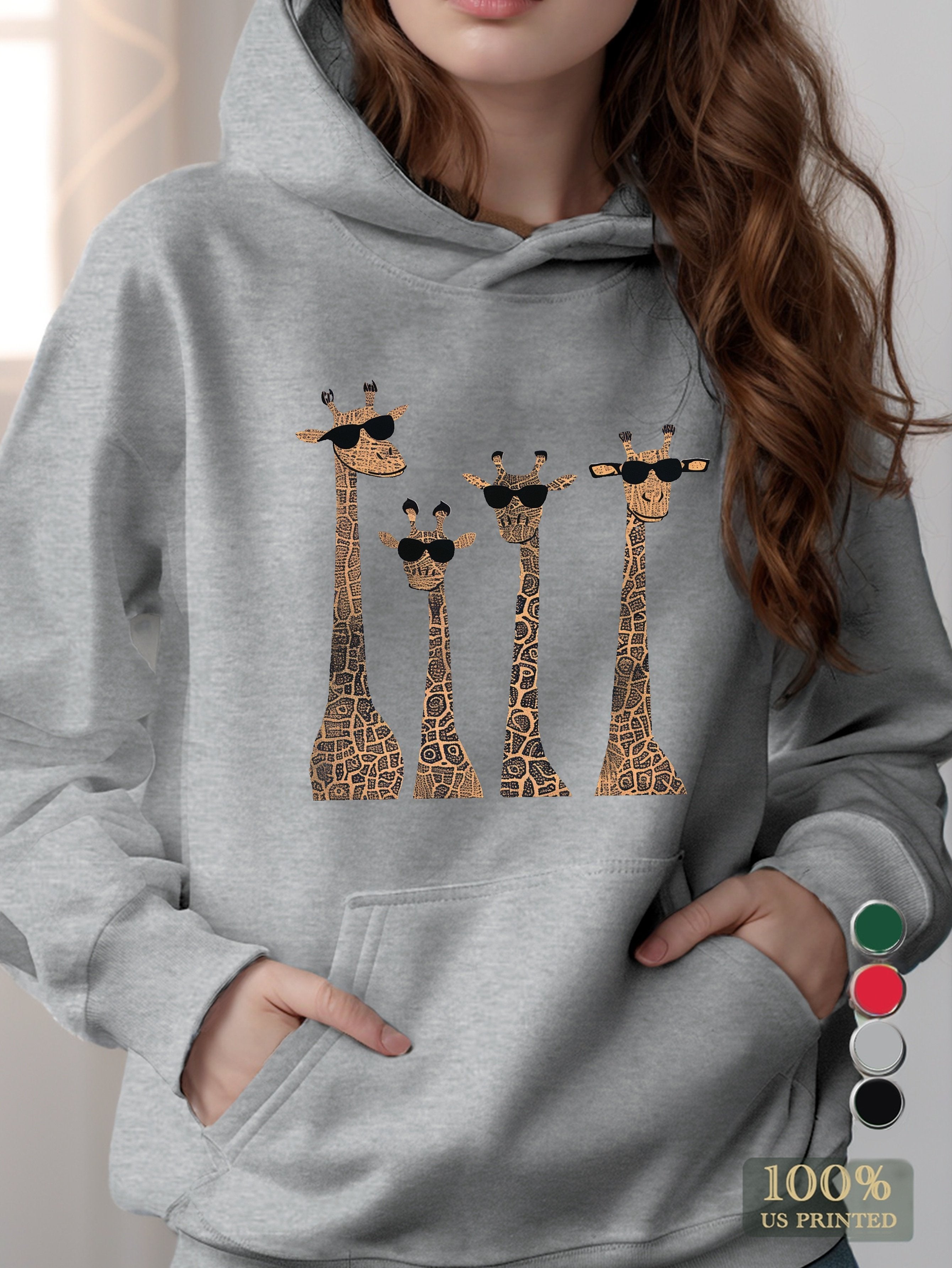 Playful giraffes wearing sunglasses women's hooded sweatshirt