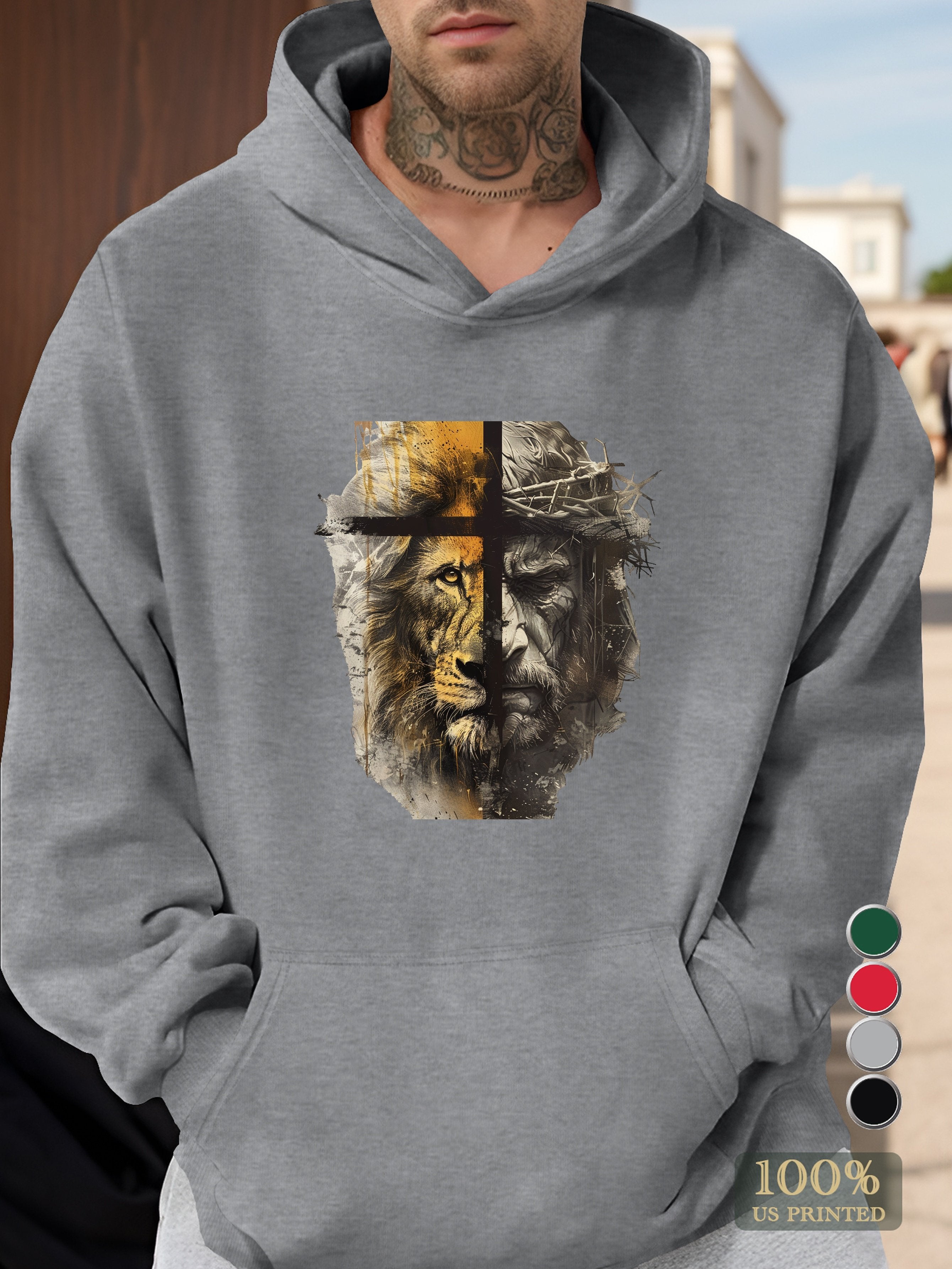 Lion And Jesus Men's hooded sweatshirt