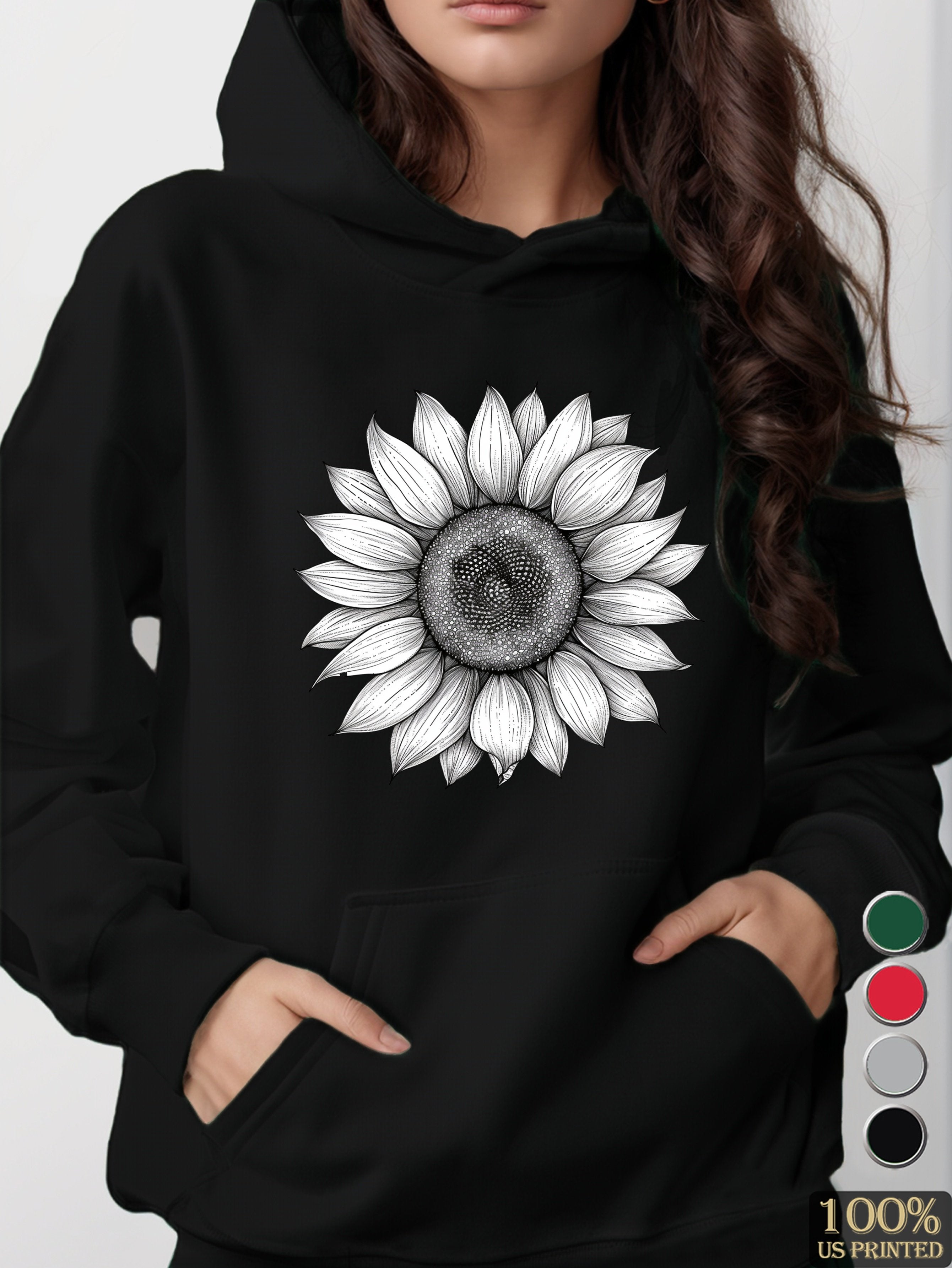 Detailed Sunflower Illustration women's hooded sweatshirt