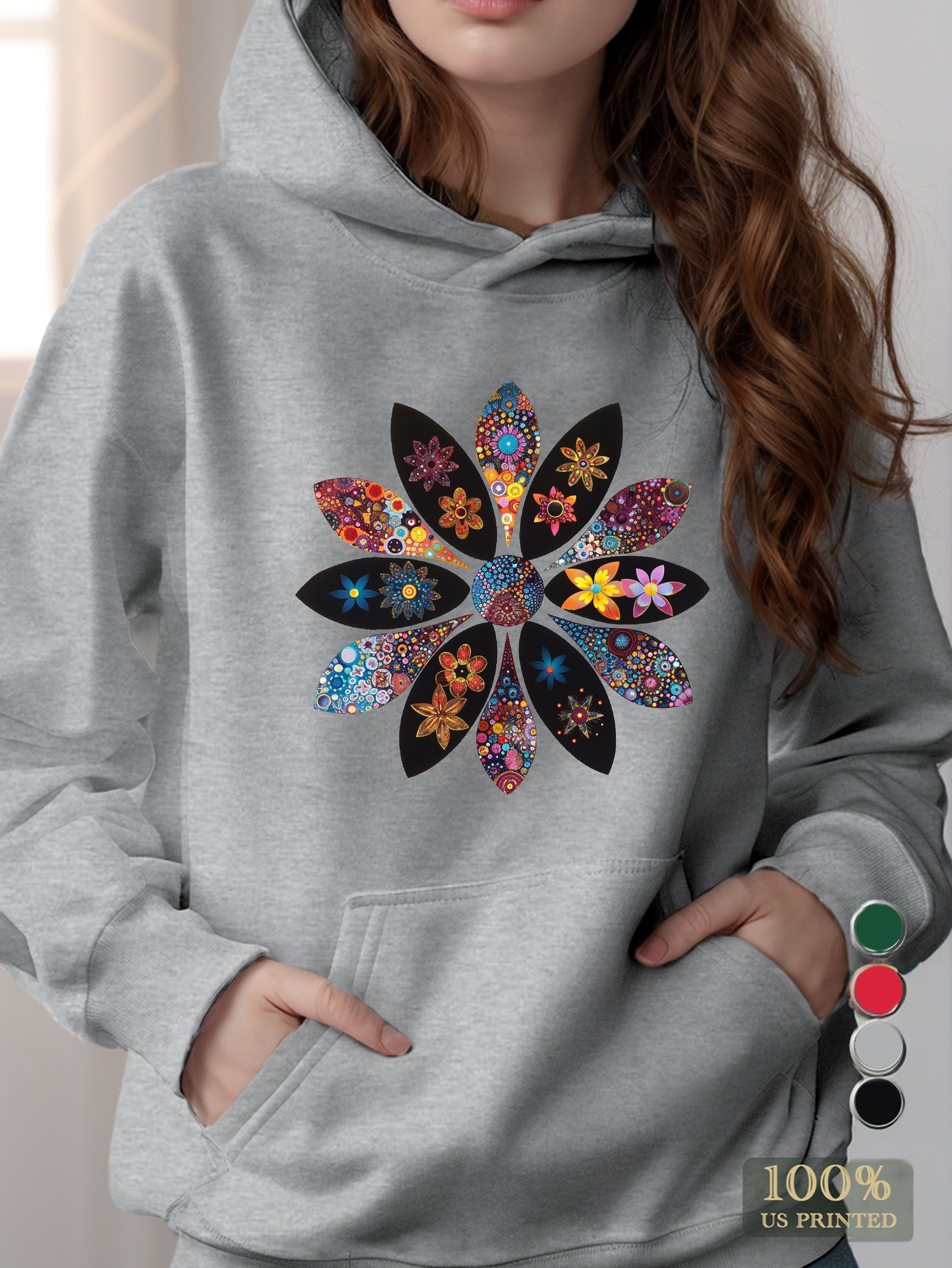 Hippie Floral Vibrance women's hooded sweatshirt