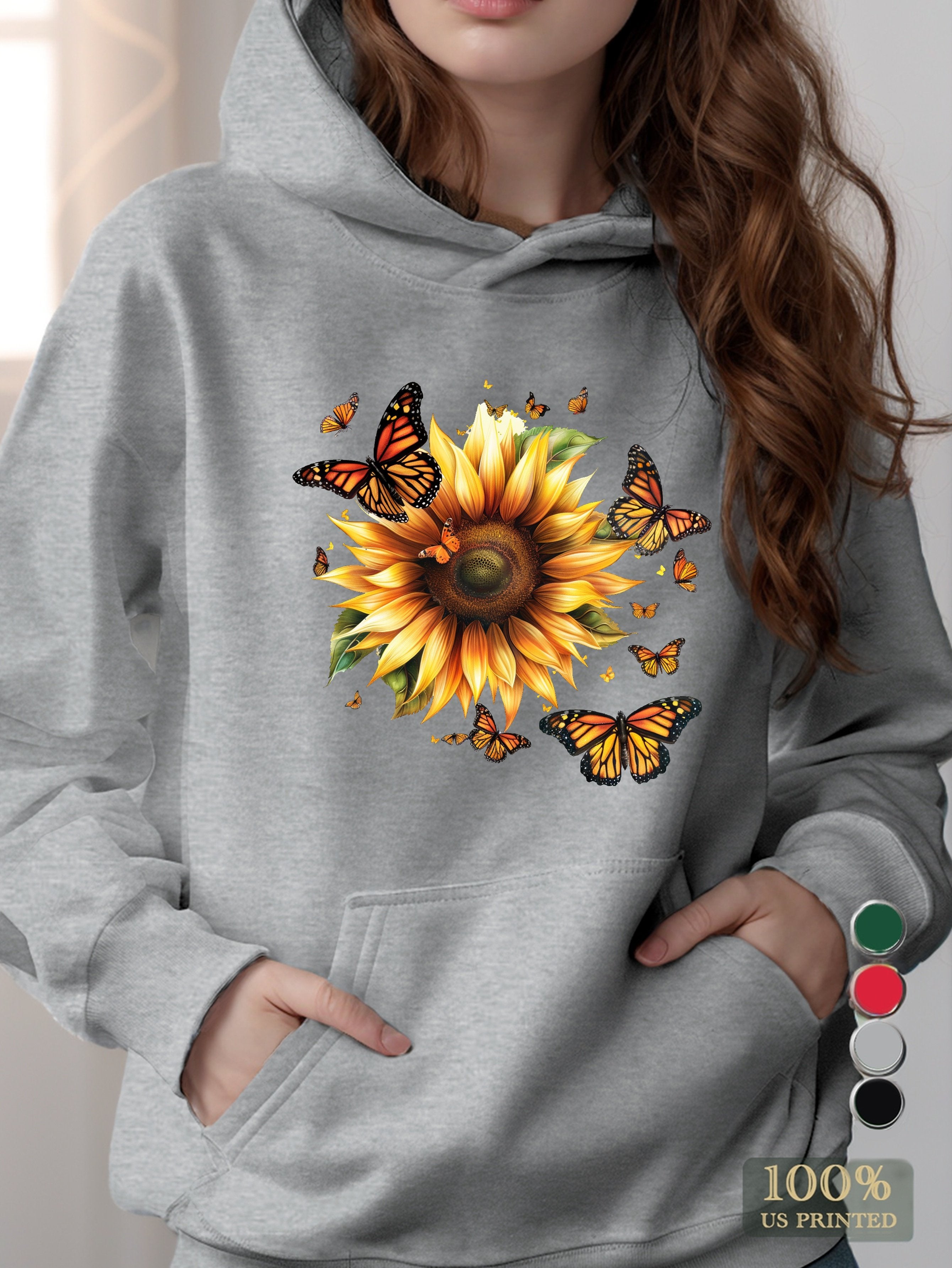 Sunflower and Monarch Butterfly women's hooded sweatshirt