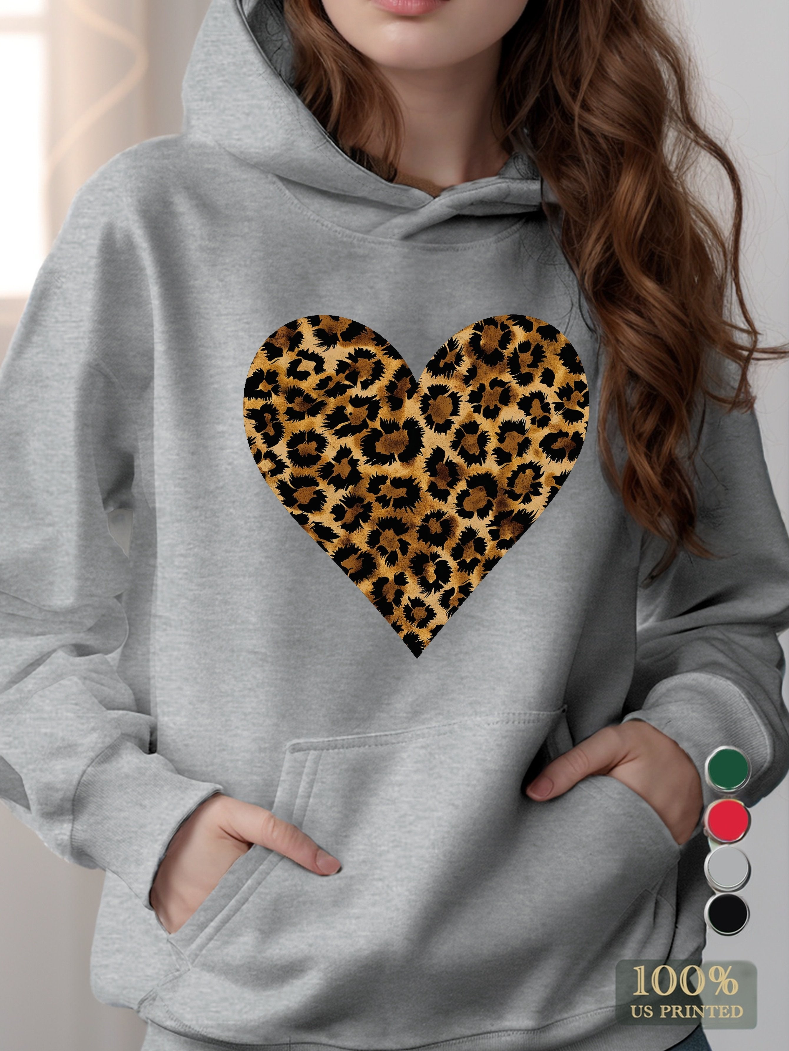 Leopard Print Heart Design women's hooded sweatshirt