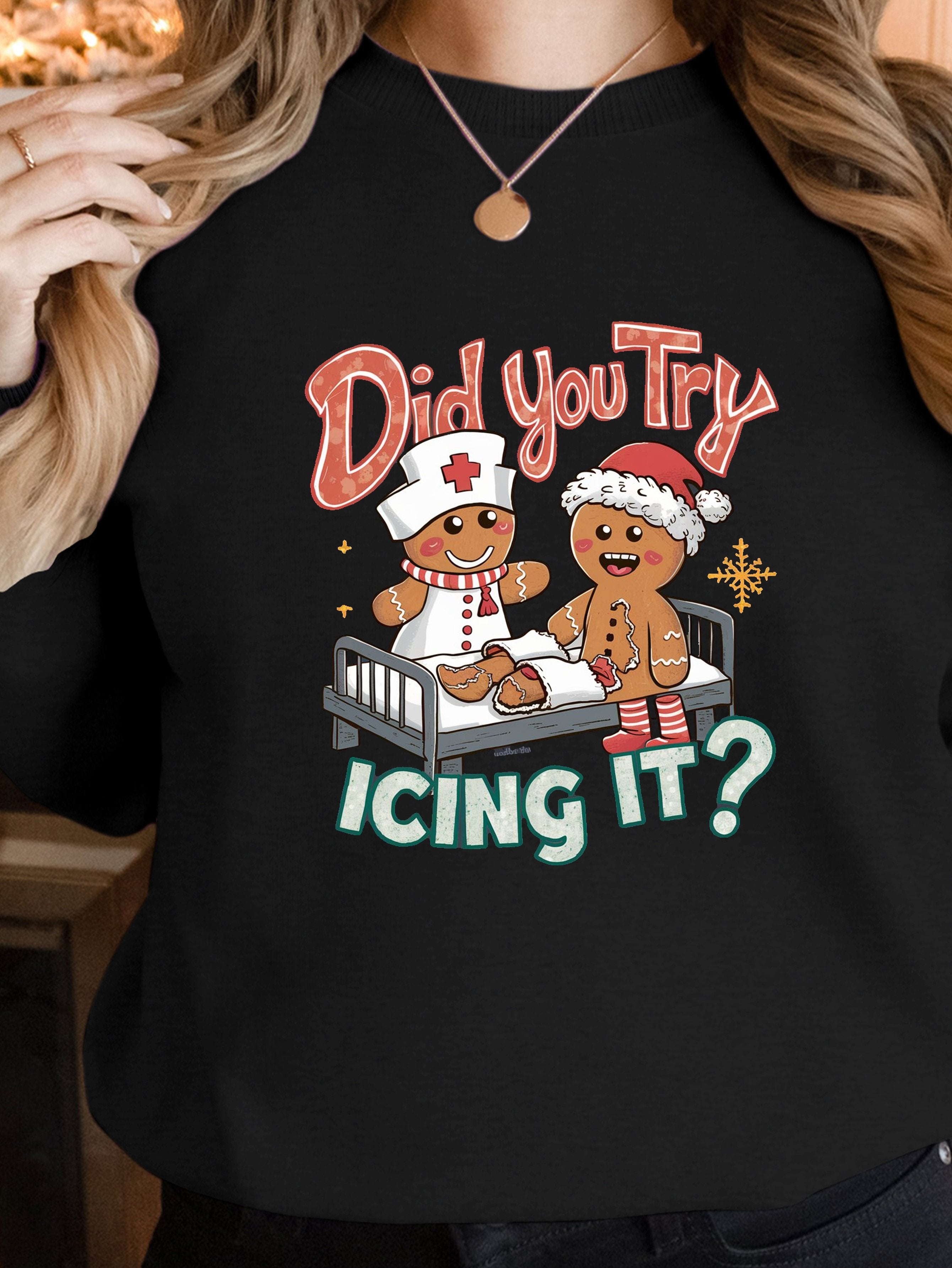 gingerbread nurse and patient women's sweatshirts
