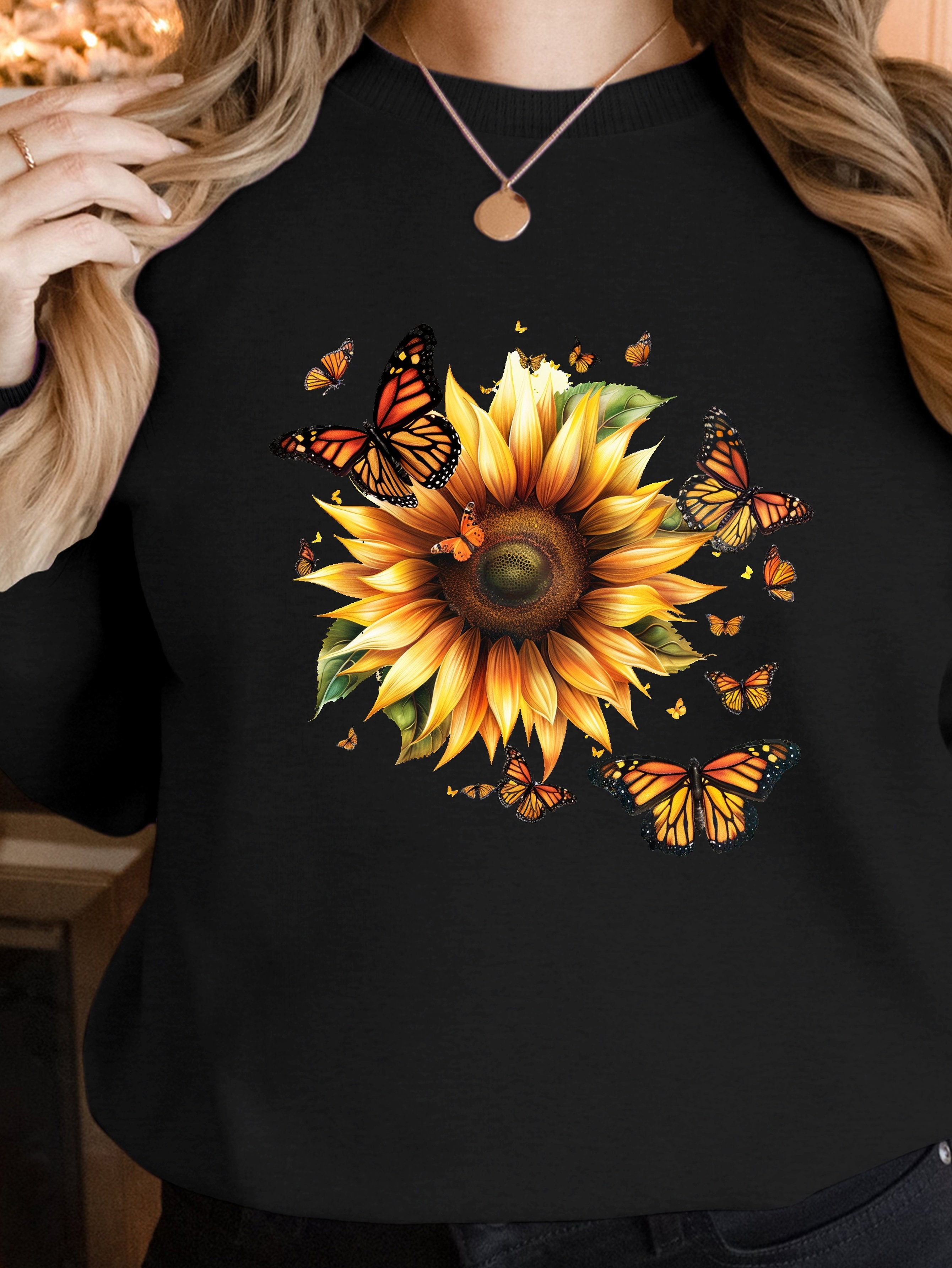 Sunflower and Monarch Butterfly women's sweatshirts