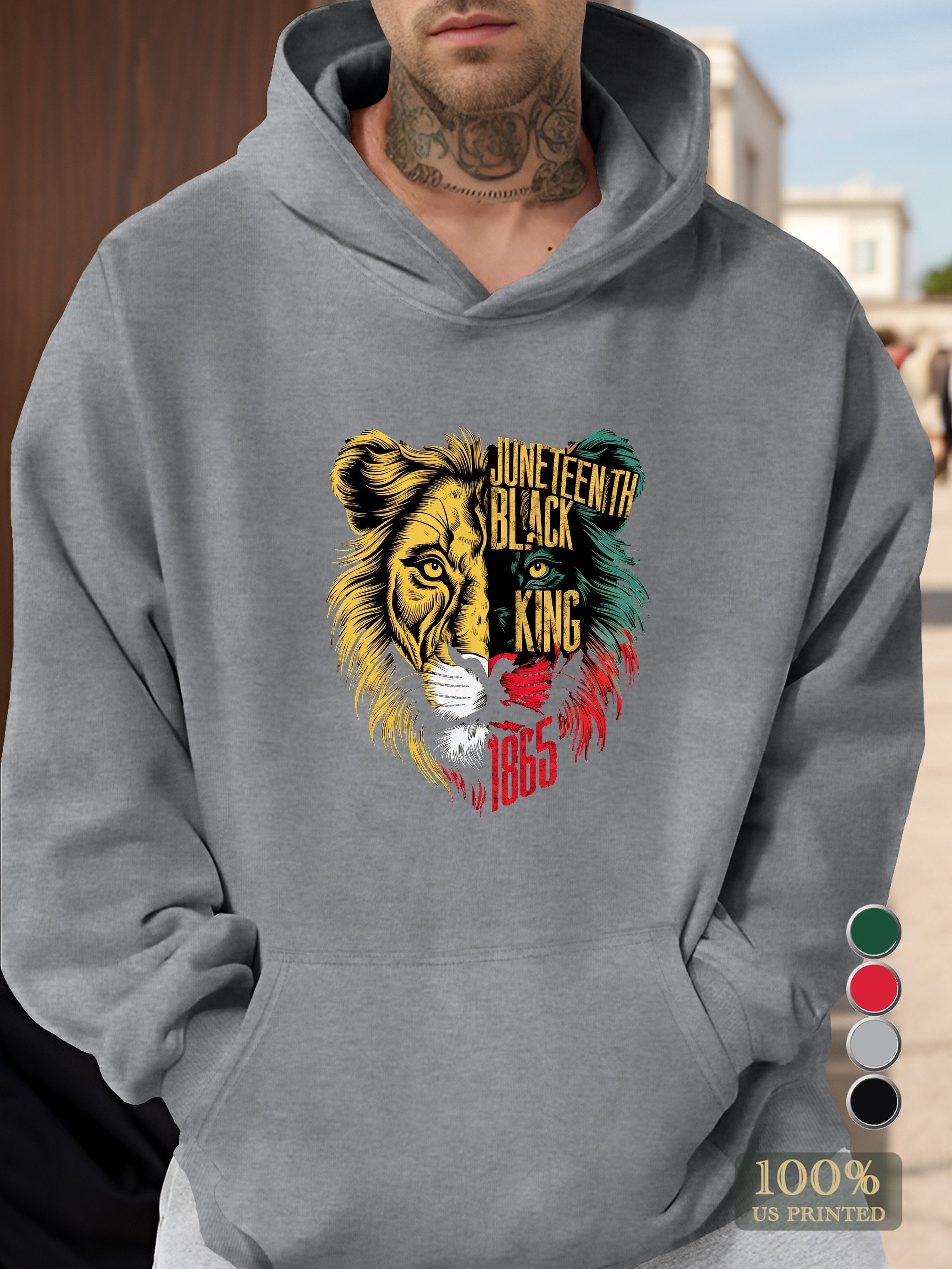 Juneteenth black king lion Men's hooded sweatshirt