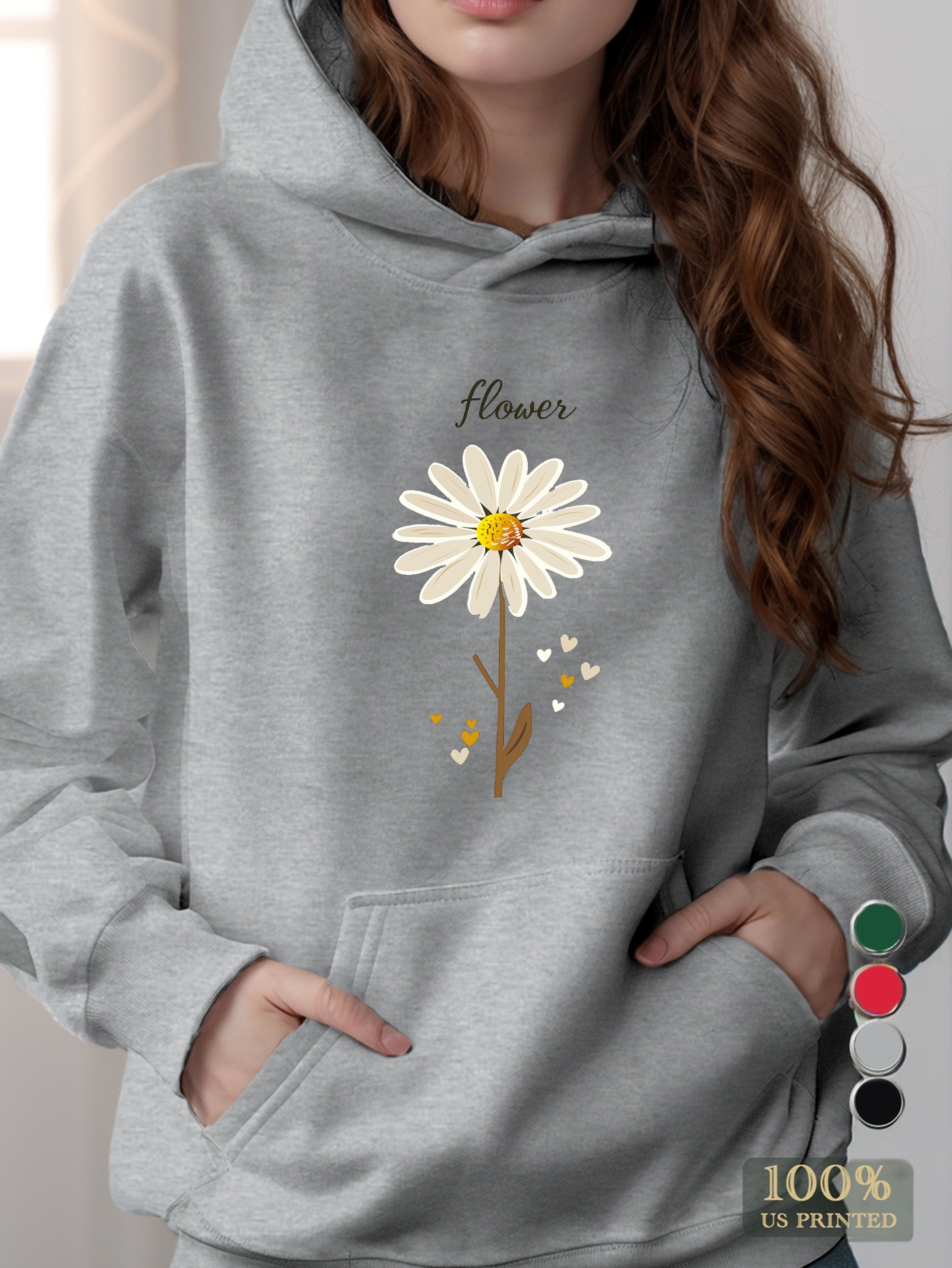 Daisy Flower with Hearts women's hooded sweatshirt