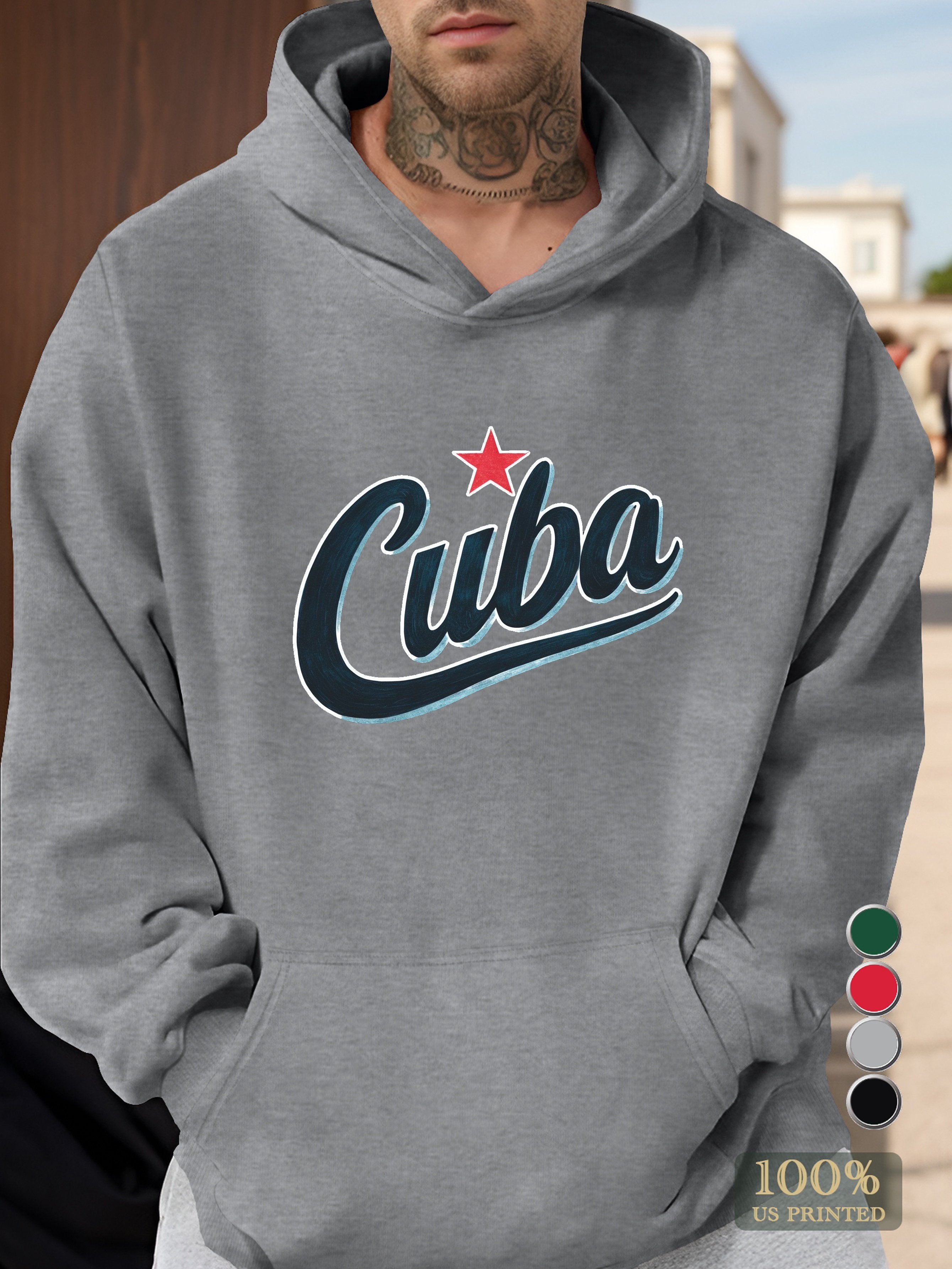 Cuba cursive design Men's hooded sweatshirt