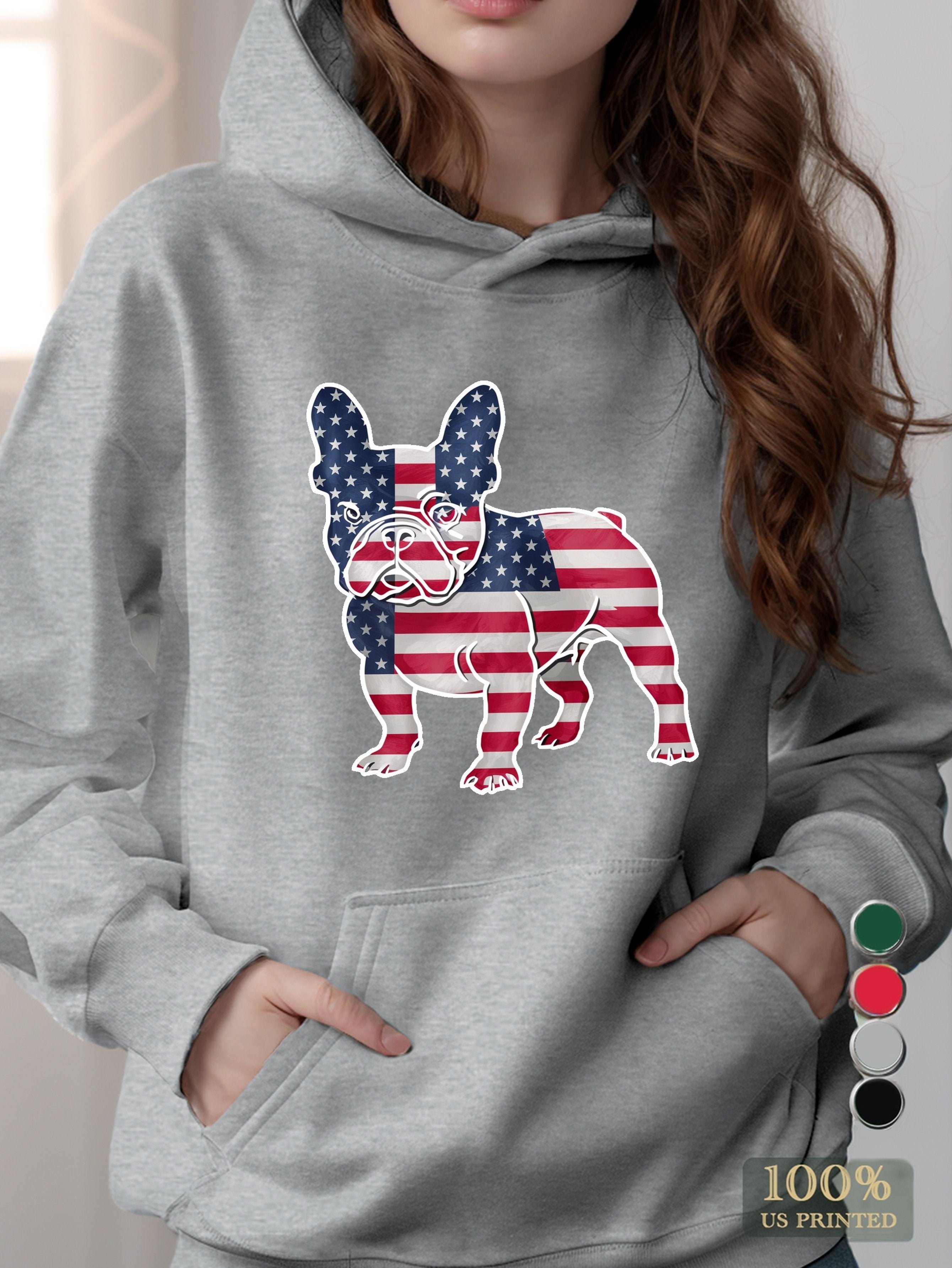 American Flag French Bulldog women's hooded sweatshirt