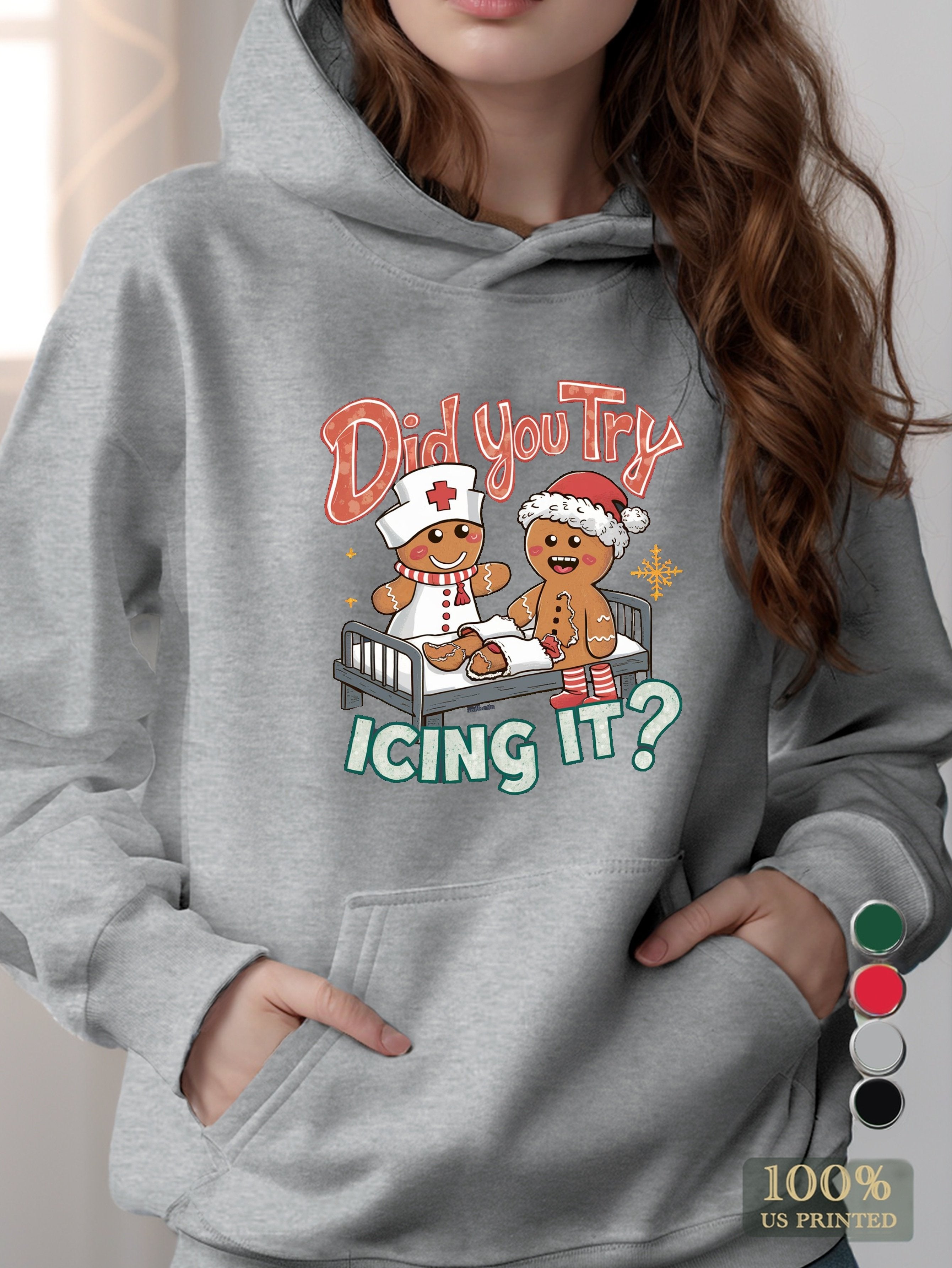 gingerbread nurse and patient women's hooded sweatshirt
