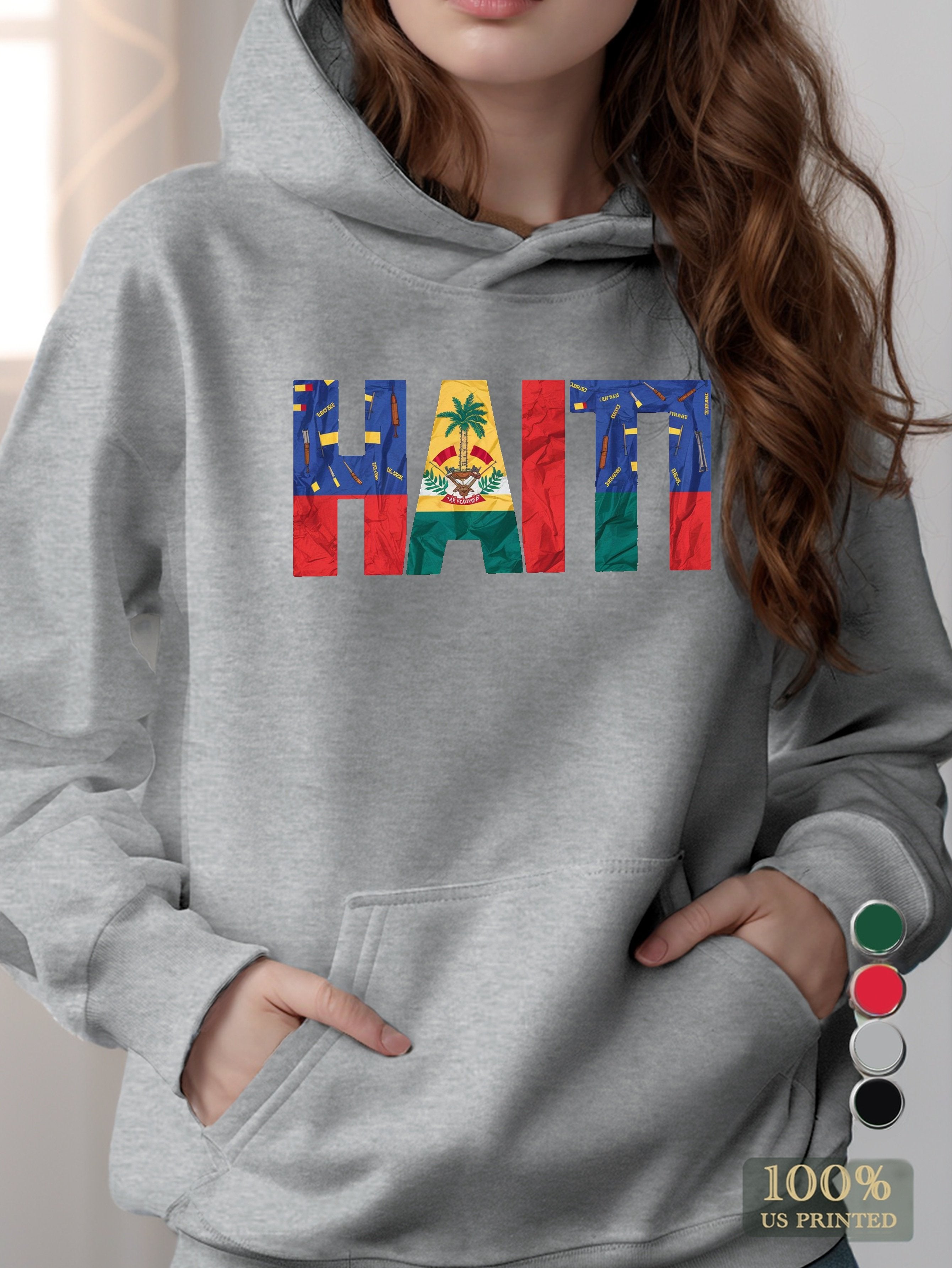 HAITI in bold letters women's hooded sweatshirt