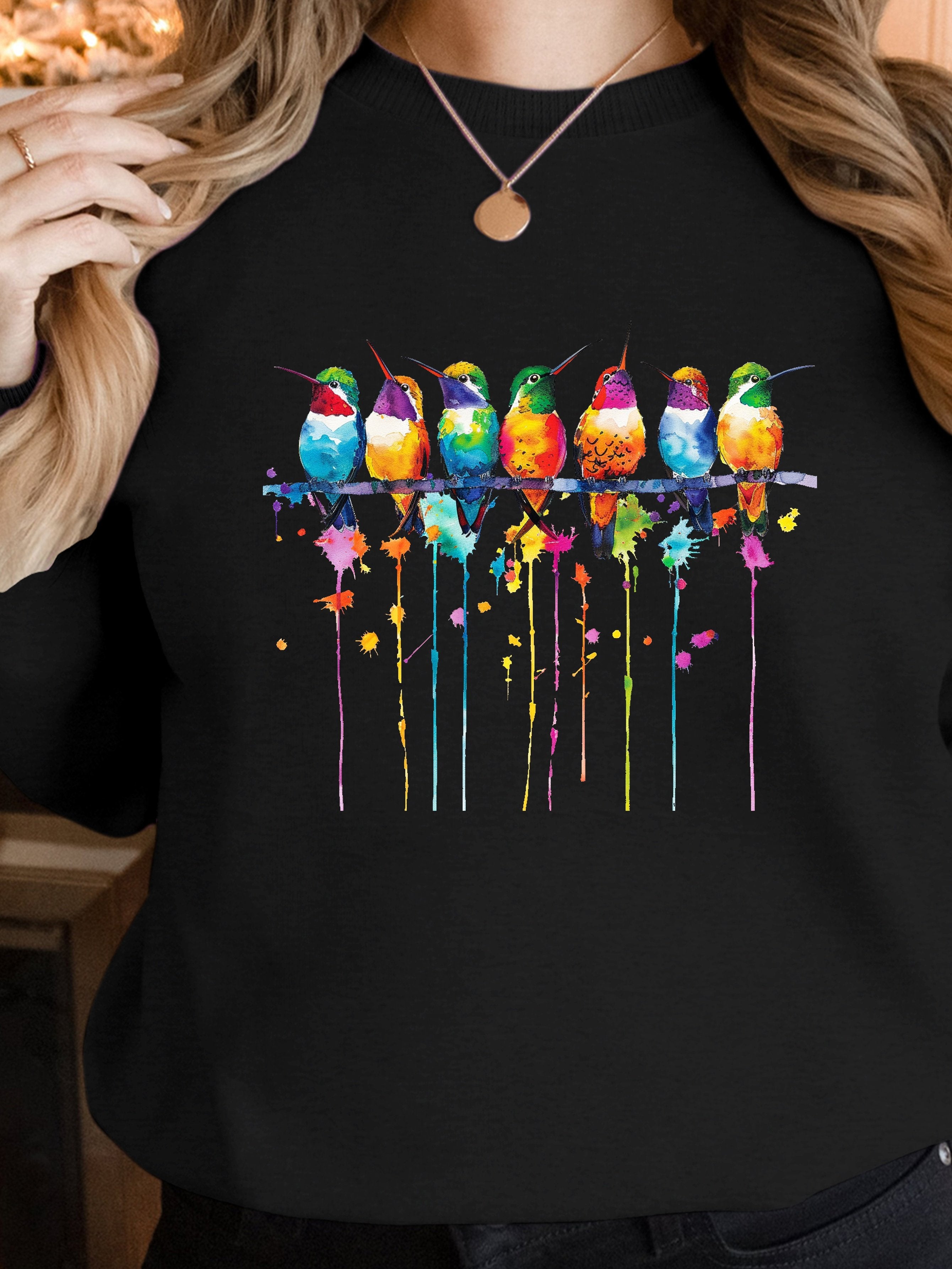 Vibrant watercolor style hummingbirds women's sweatshirts