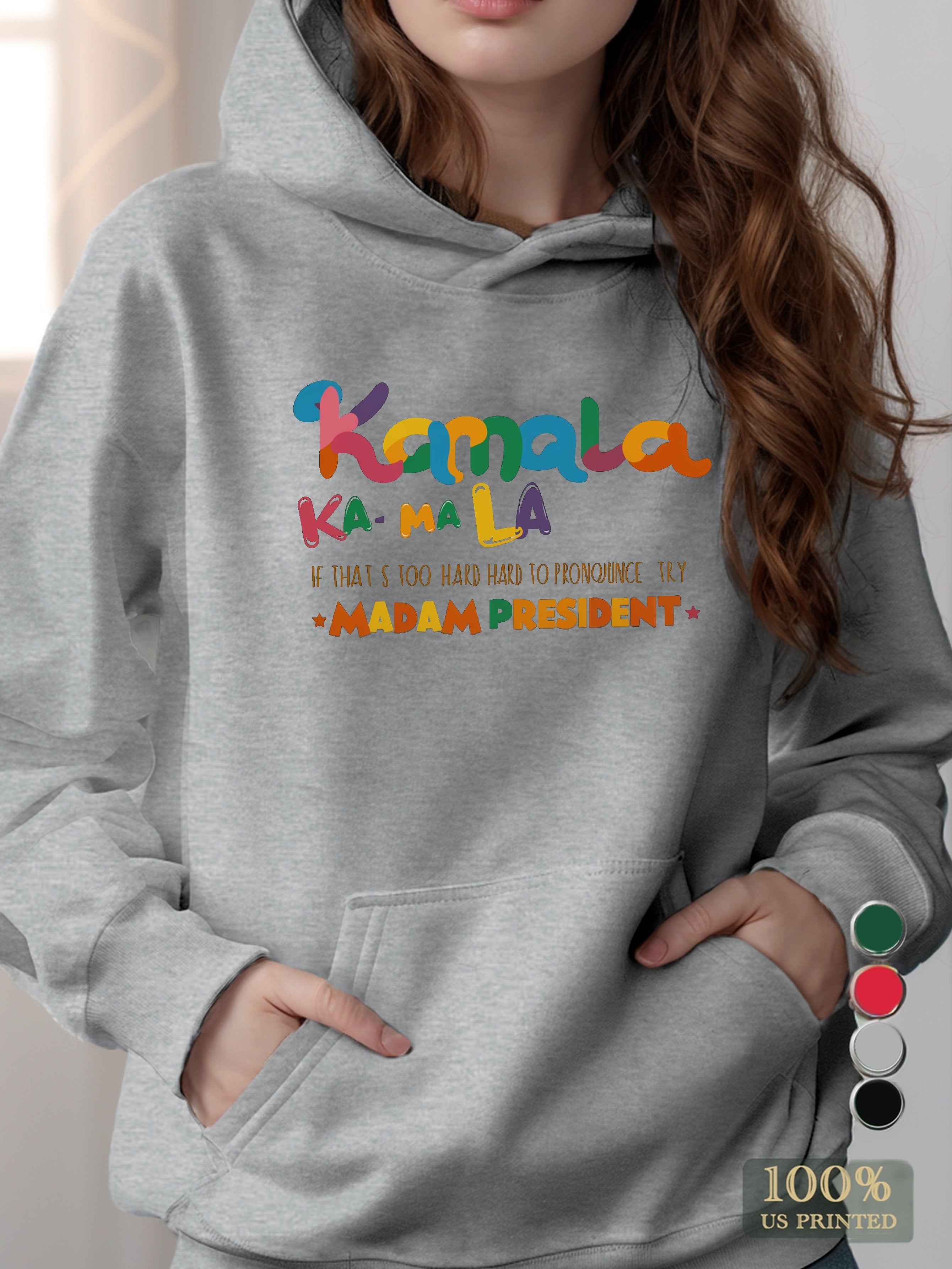 Kamala playful illustration women's hooded sweatshirt