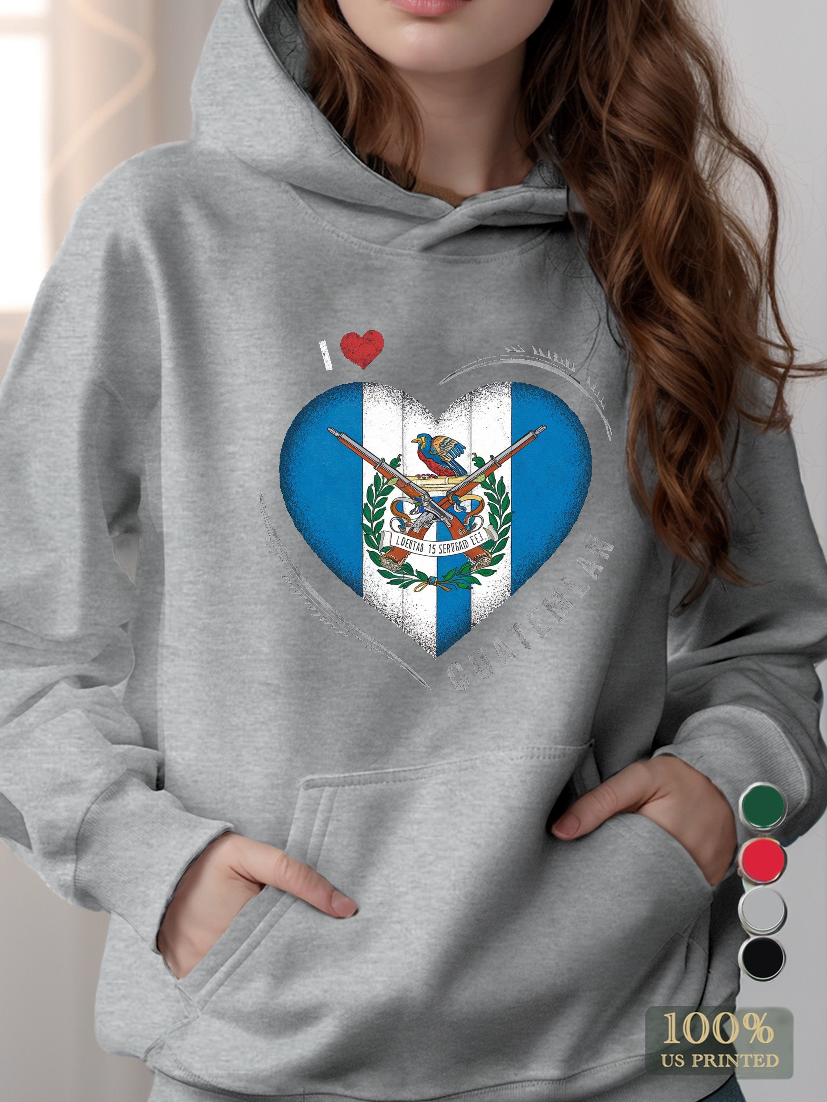 heart shaped Guatemalan flag women's hooded sweatshirt