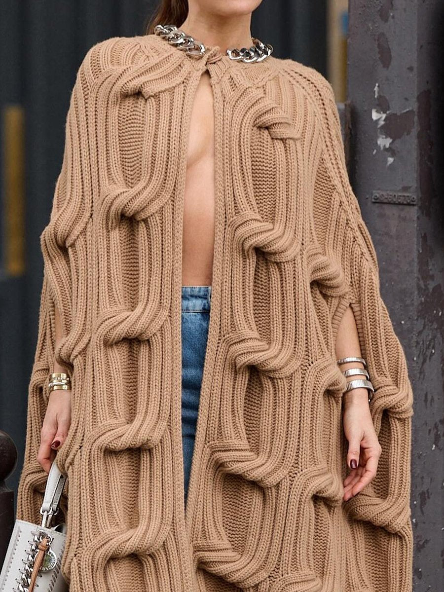 Sweater Chain Embellished Knitted Cape Cardigan