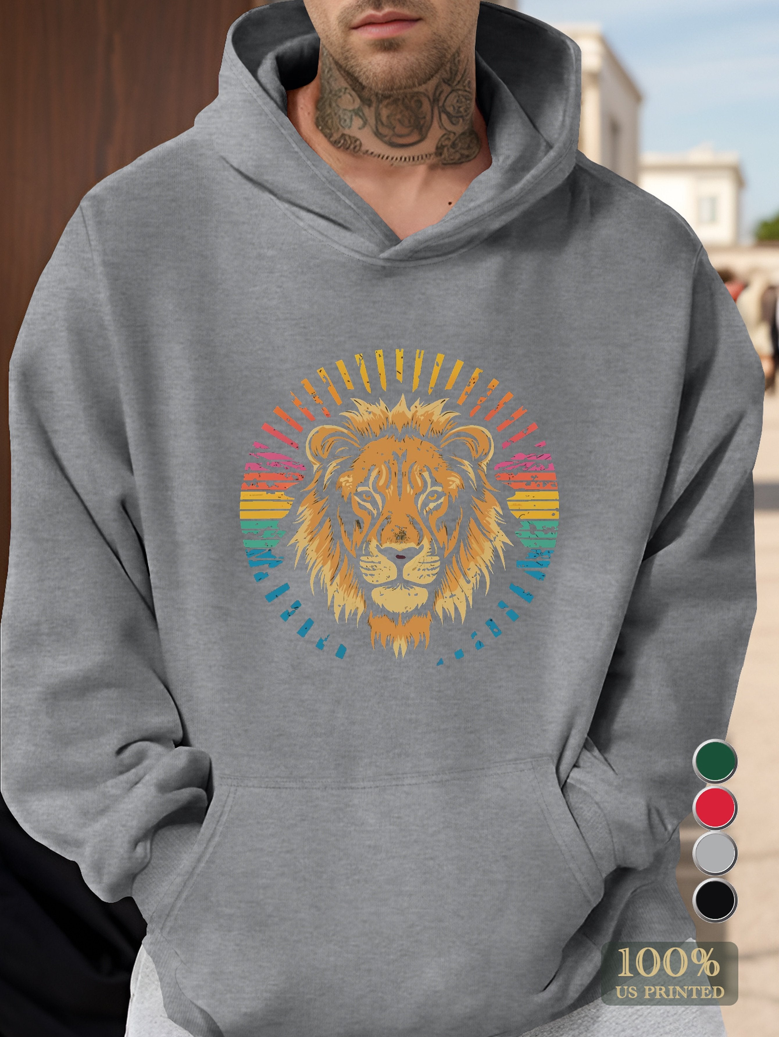 Vintage colors sunset lion Men's hooded sweatshirt