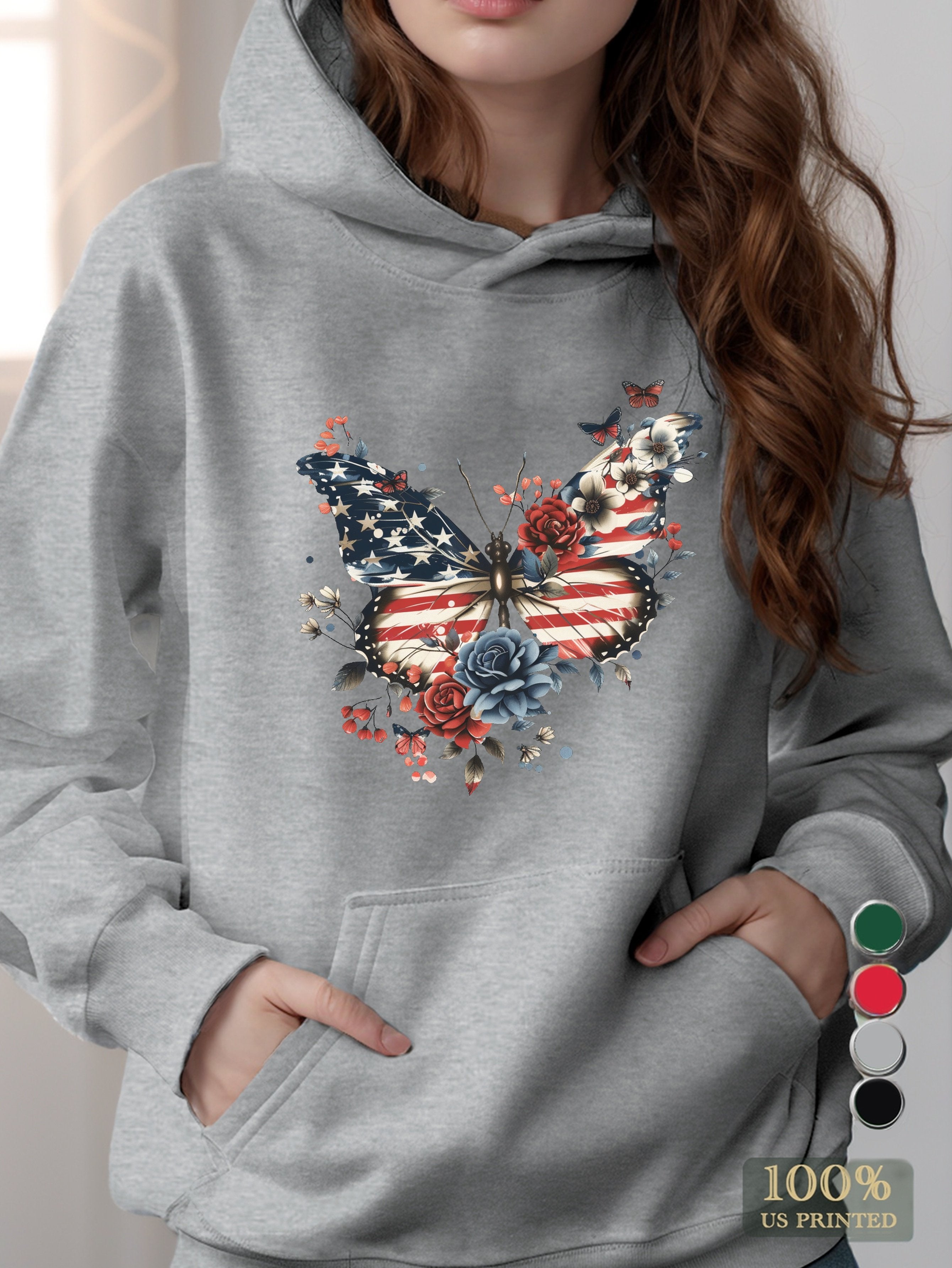 Patriotic Butterfly Art women's hooded sweatshirt