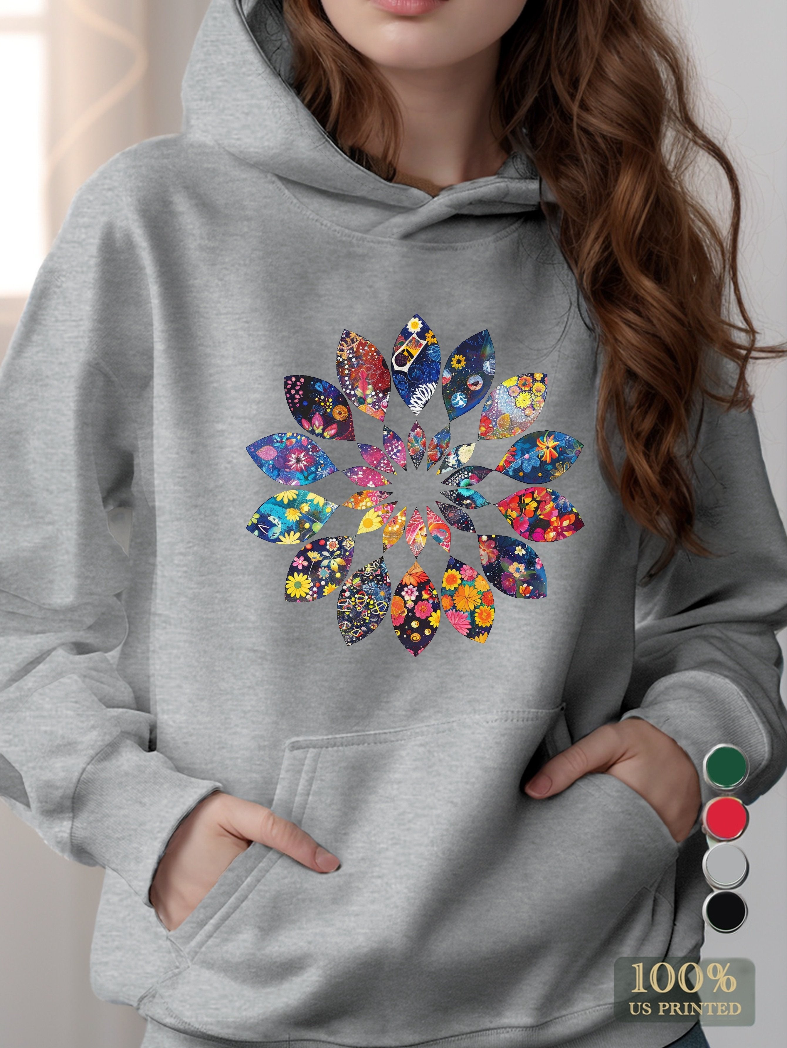 Hippie Floral Vibrance women's hooded sweatshirt