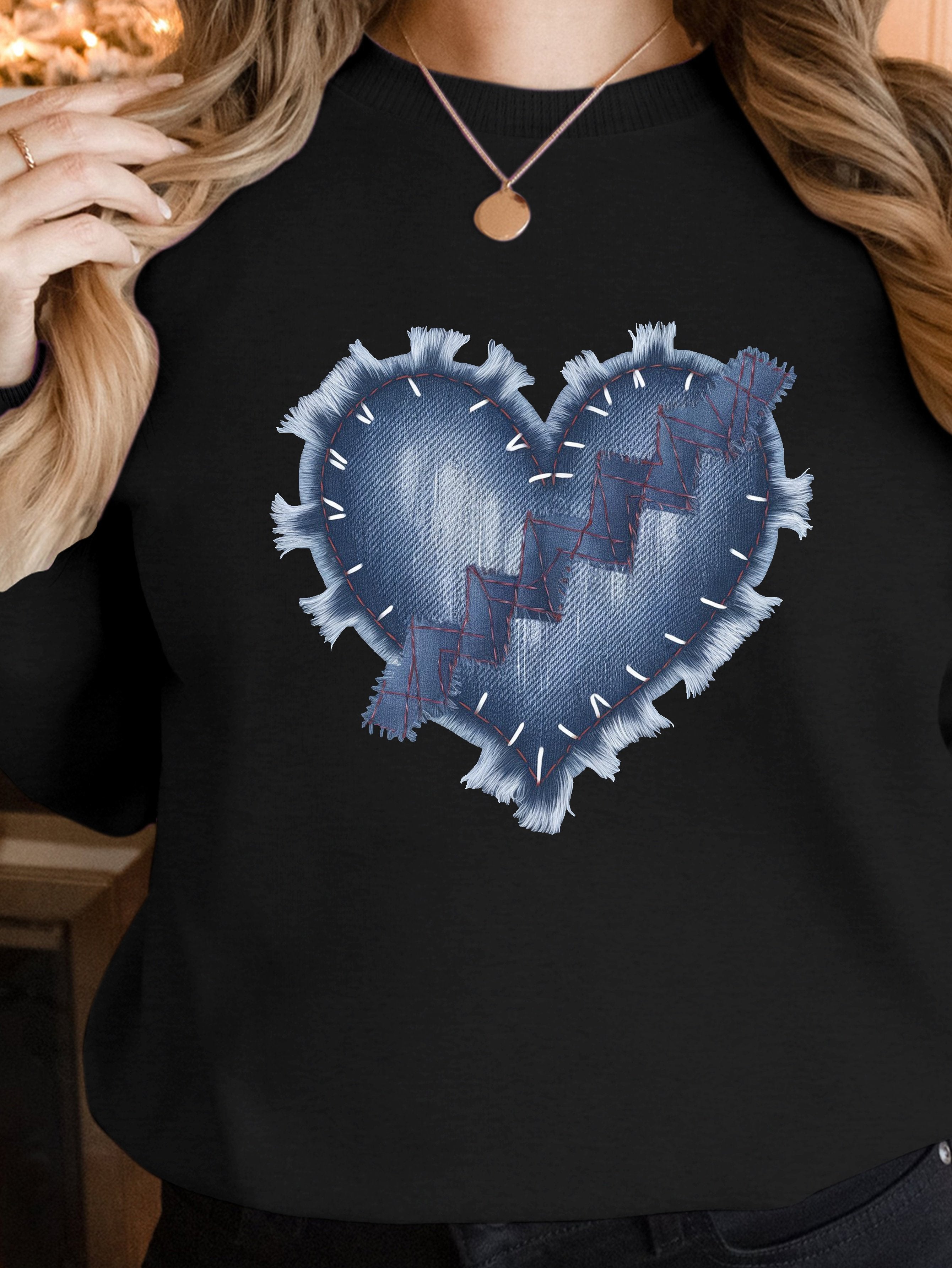 heart shaped denim design women's sweatshirts