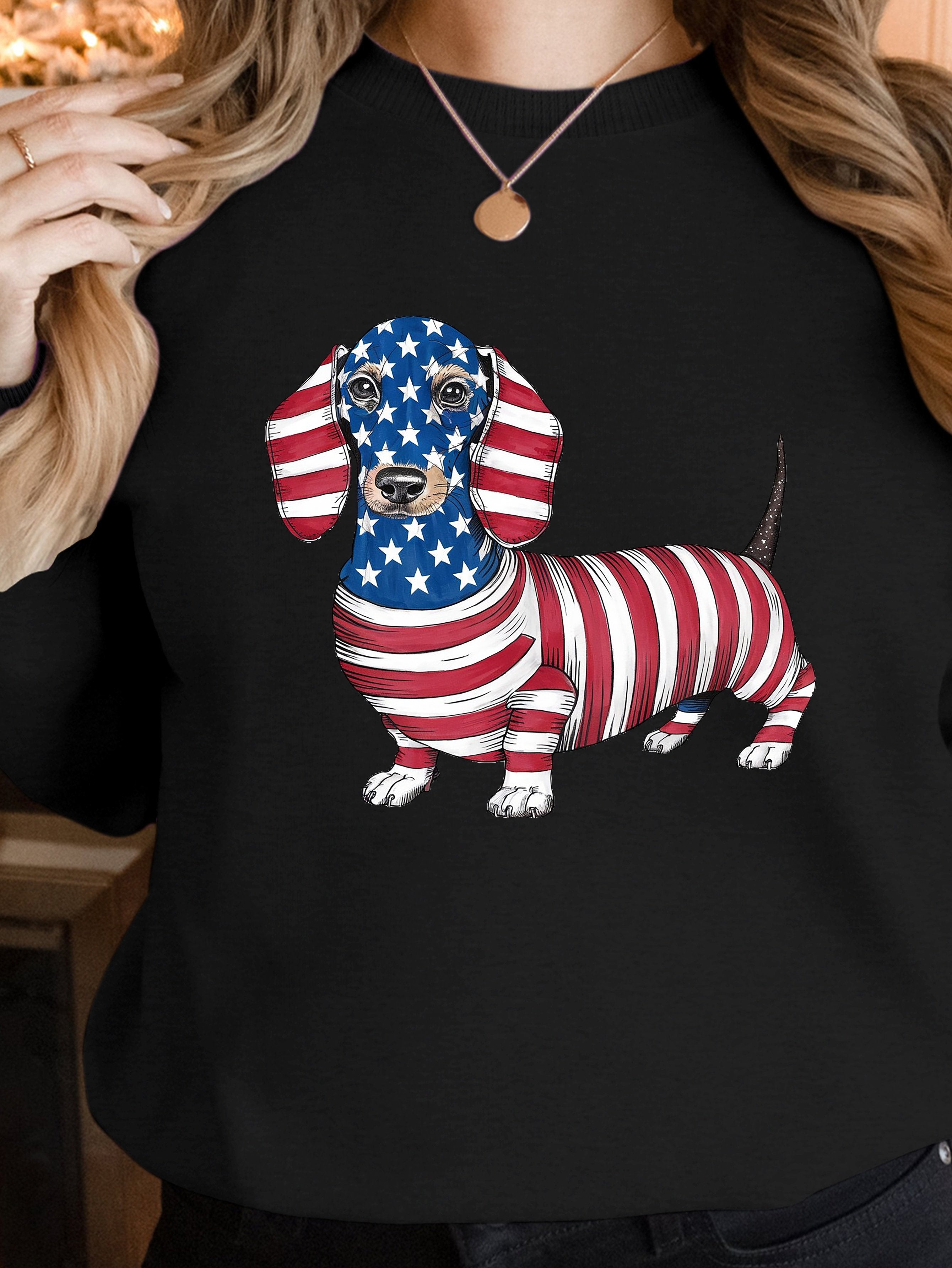 whimsical patriotic dachshund illustration women's sweatshirts