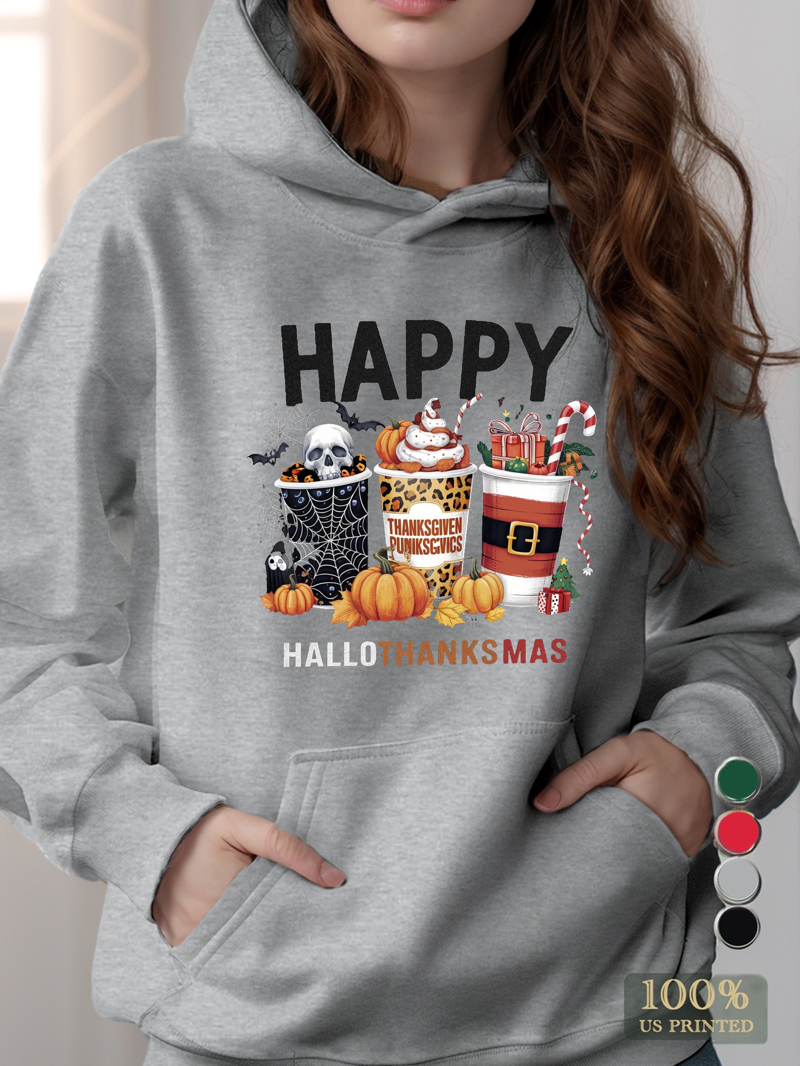 HAPPY HAPPY THANKSGIVING women's hooded sweatshirt