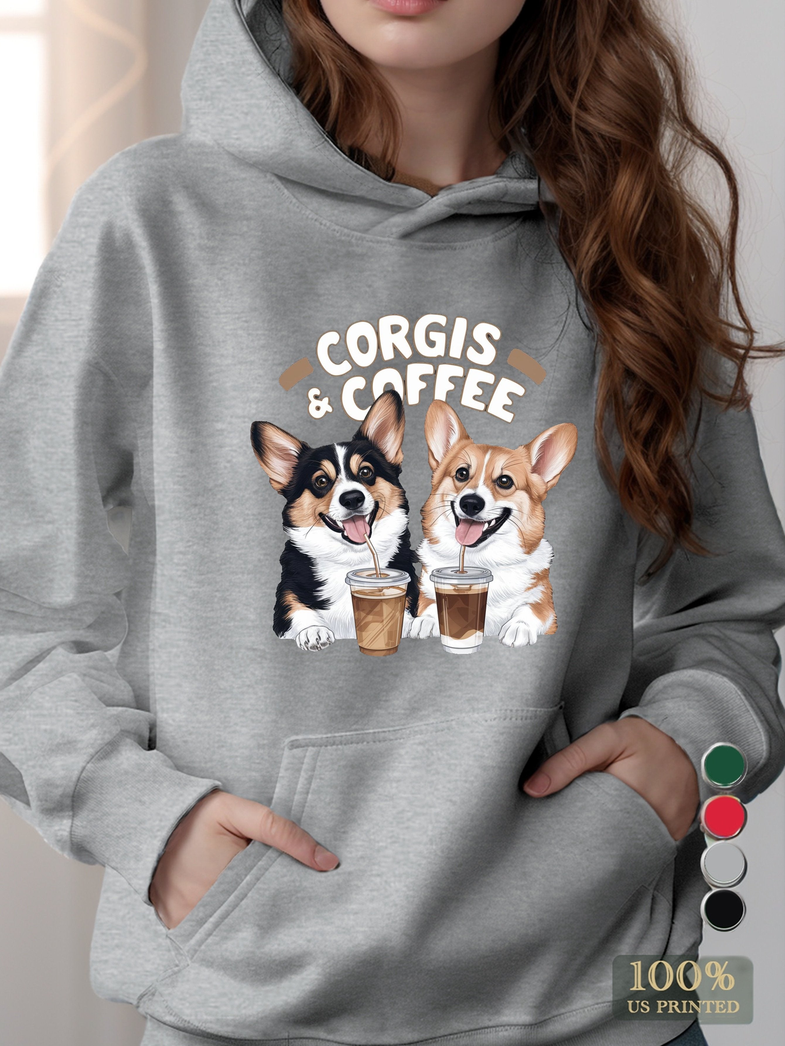 Corgis Coffee illustration women's hooded sweatshirt
