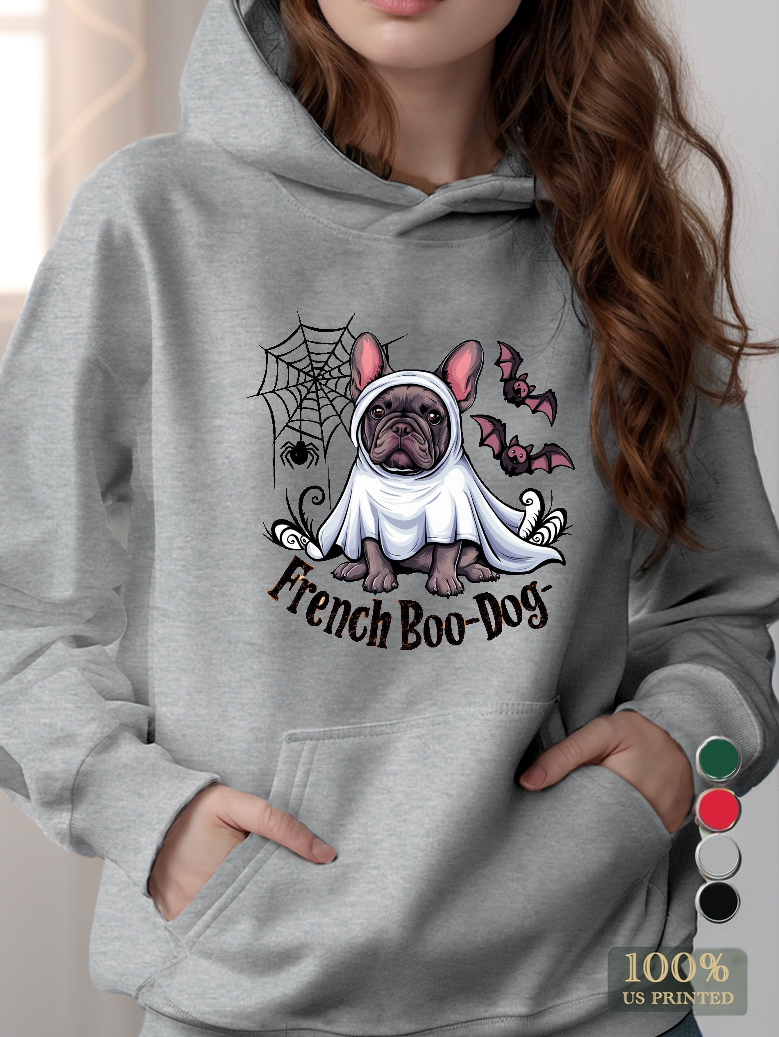 French Boo Dog Halloween T shirt women's hooded sweatshirt