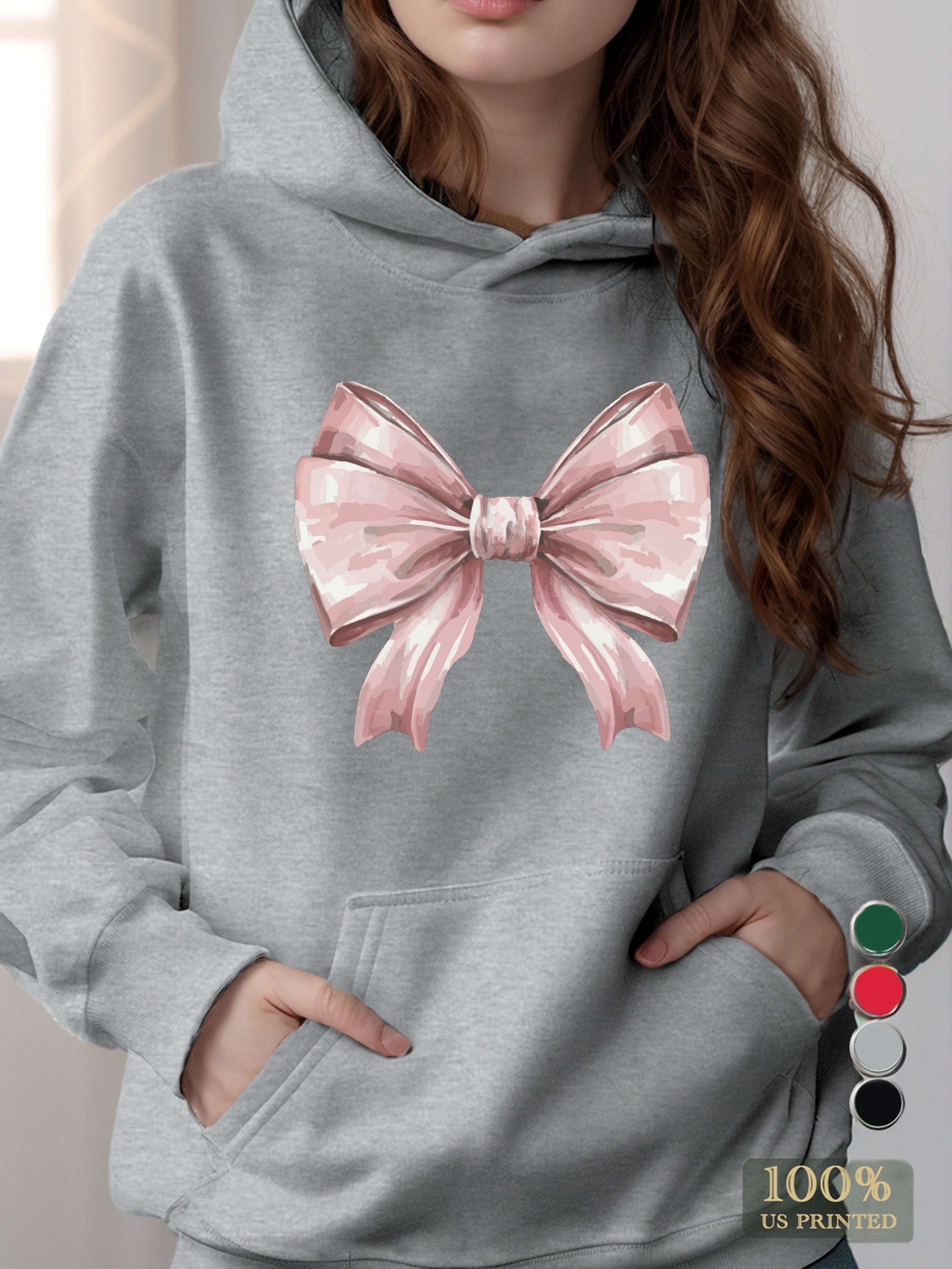 Elegant watercolor pink bow women's hooded sweatshirt