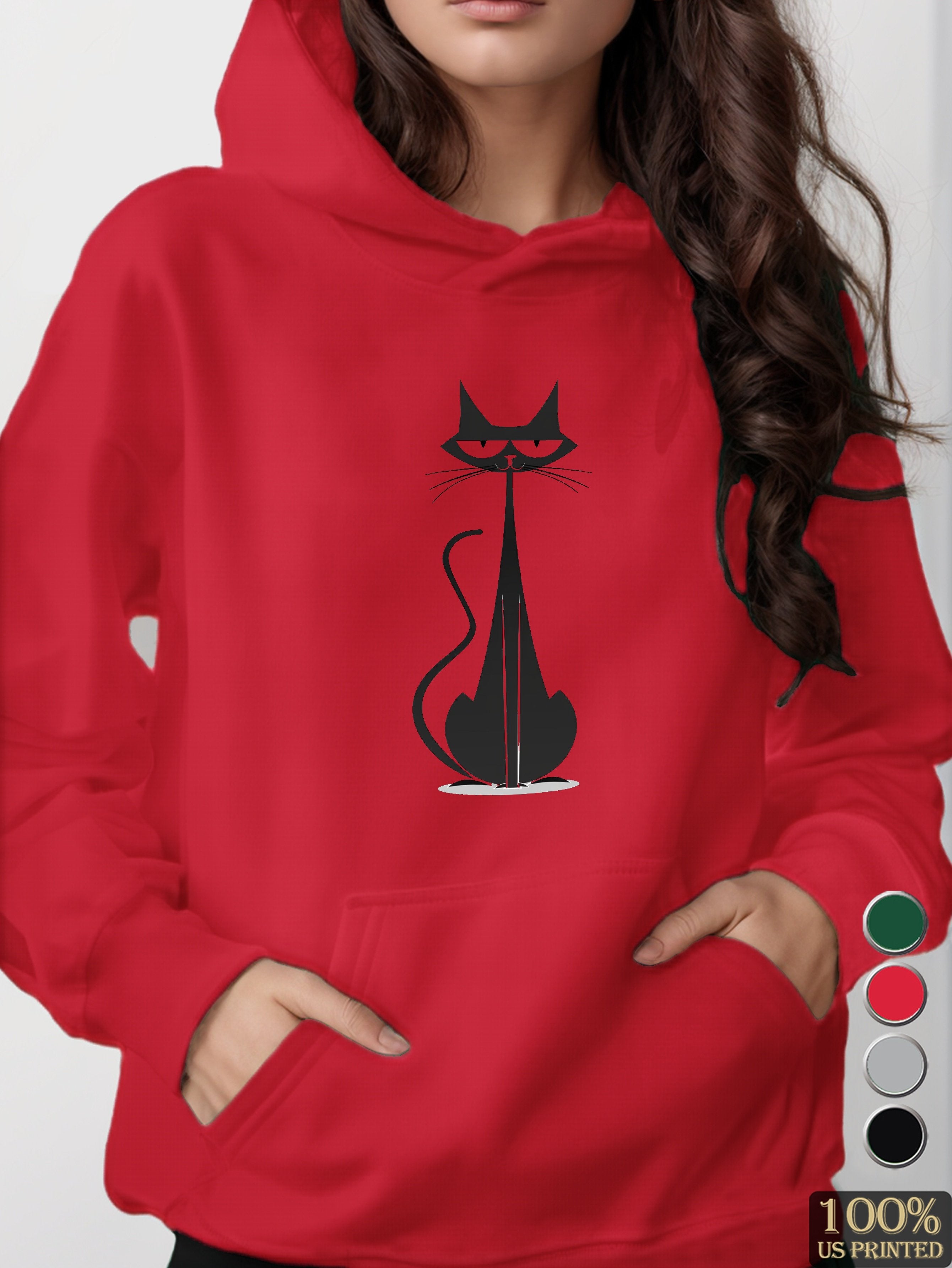 Minimalist Cartoon Cat Design women's hooded sweatshirt