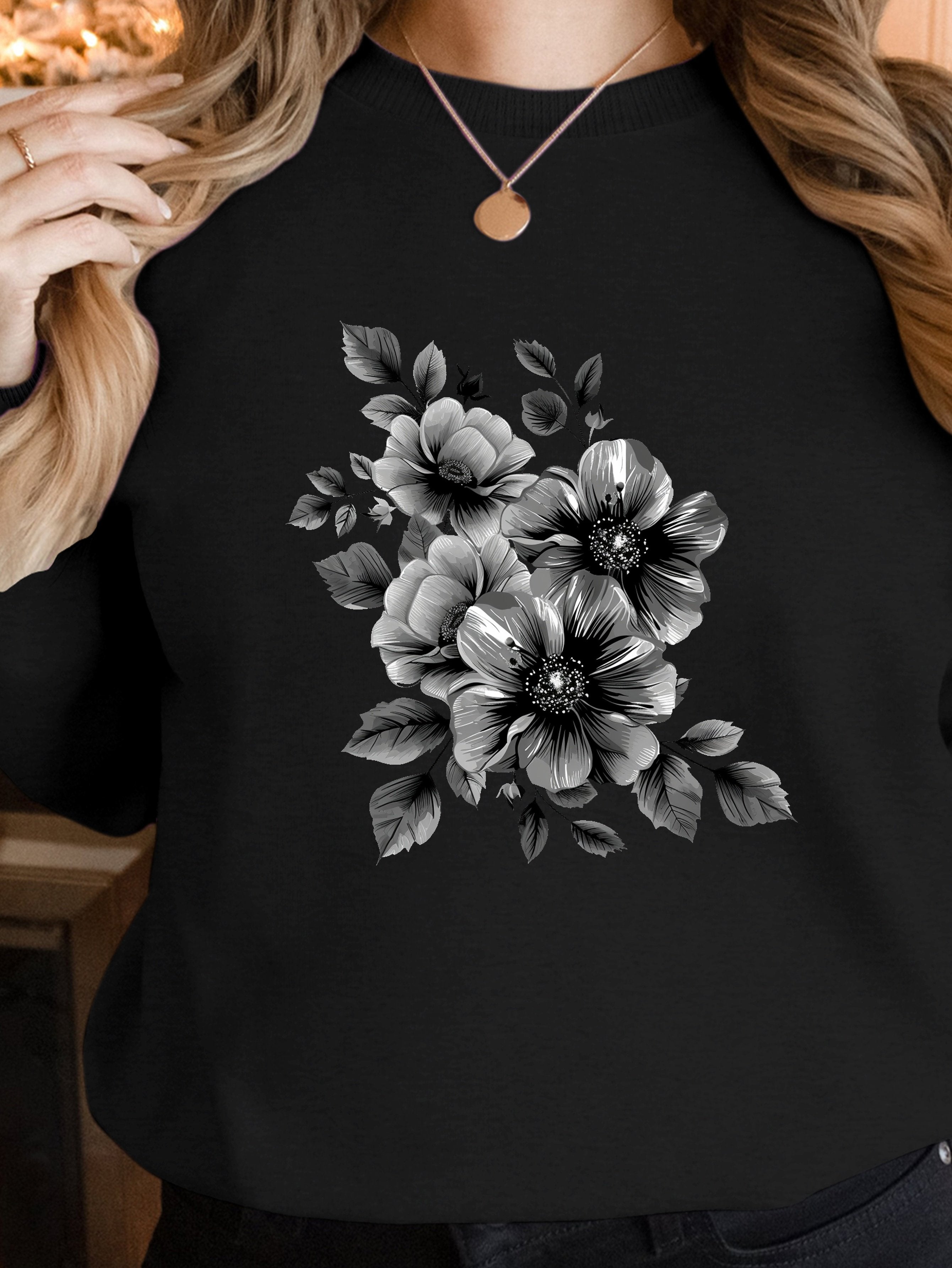 Sophisticated Monochromatic Floral women's sweatshirts