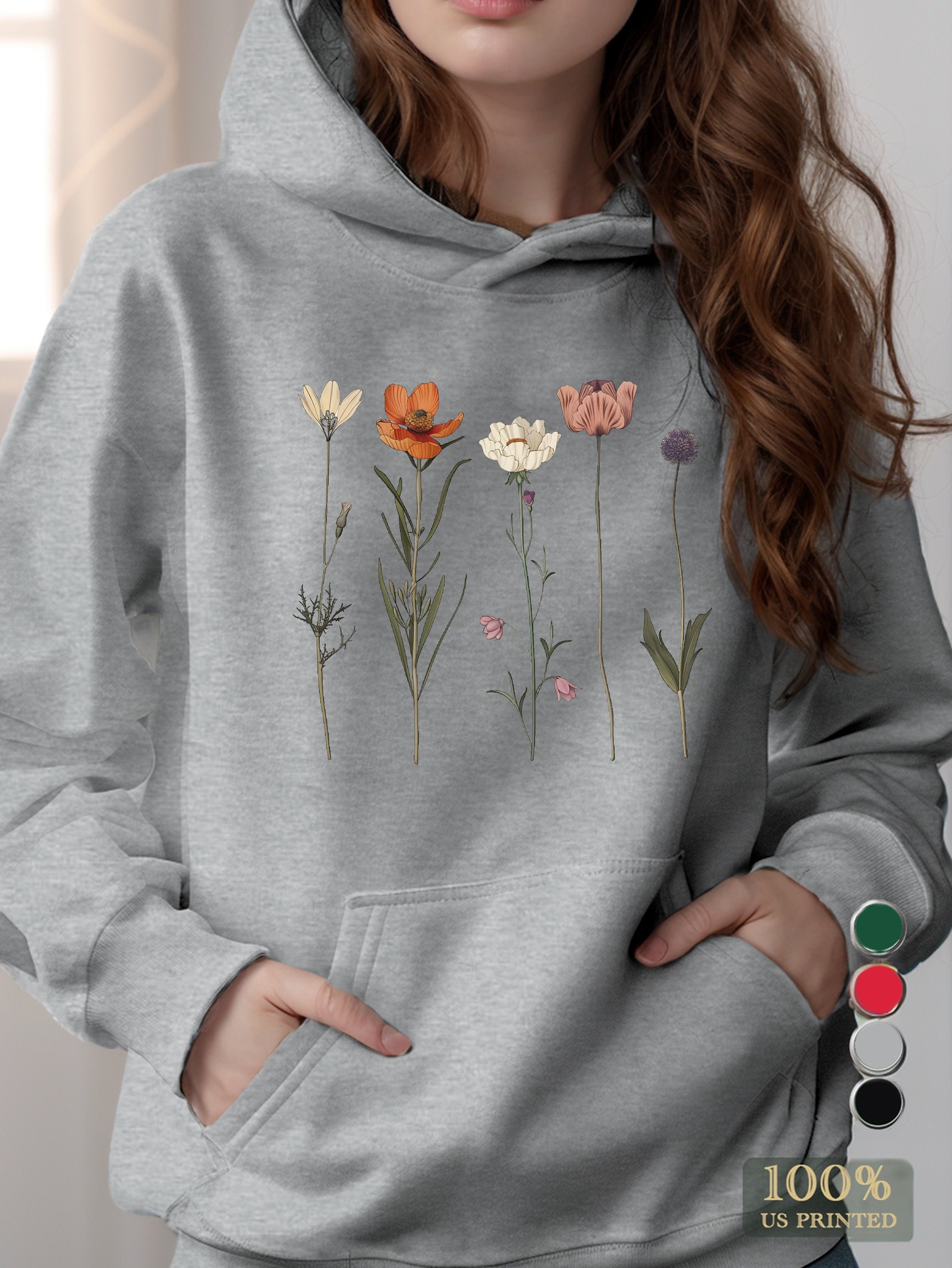 Vintage Botanical Flower Illustrations women's hooded sweatshirt