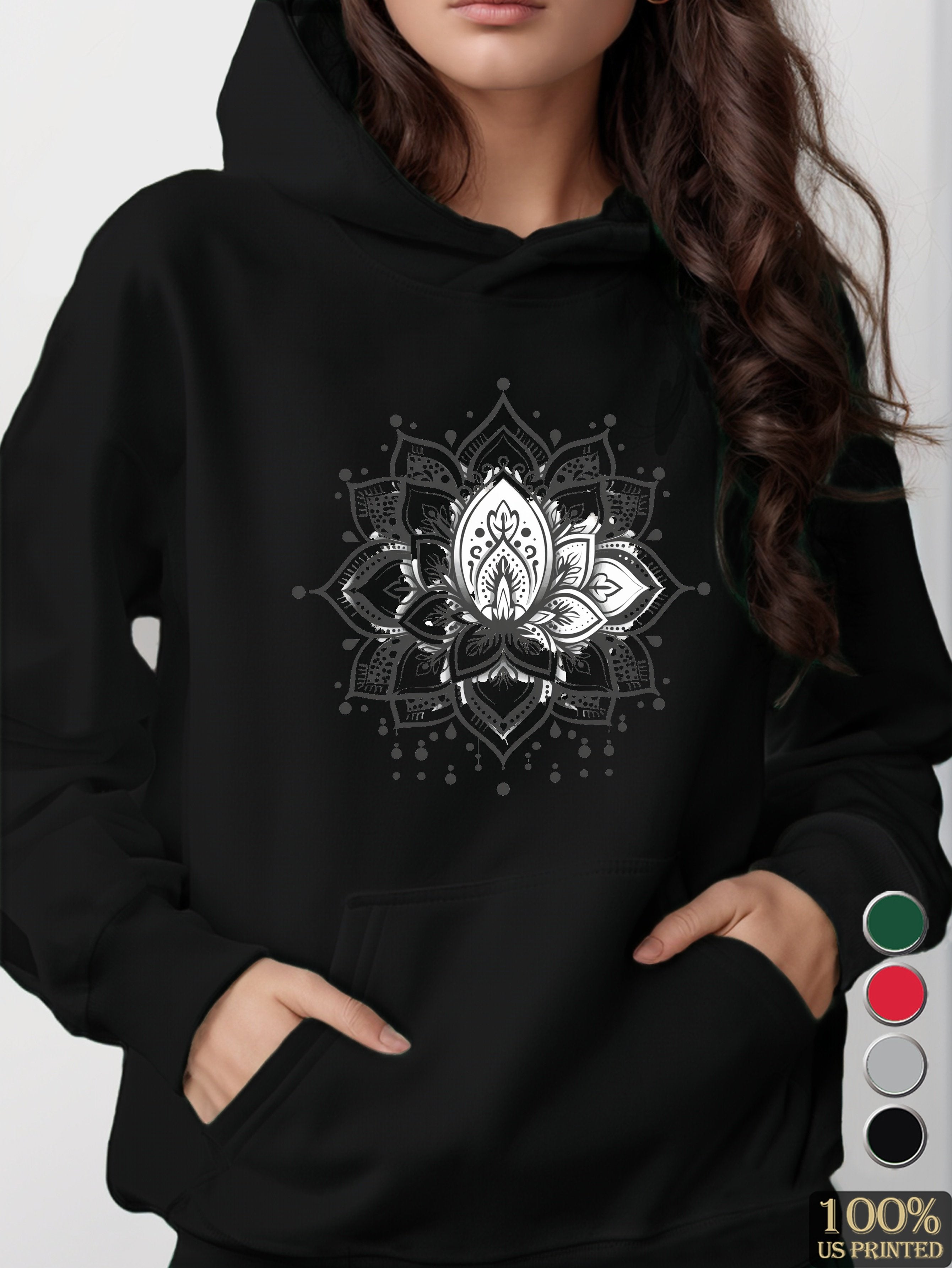 Intricate symmetrical mandala like design women's hooded sweatshirt