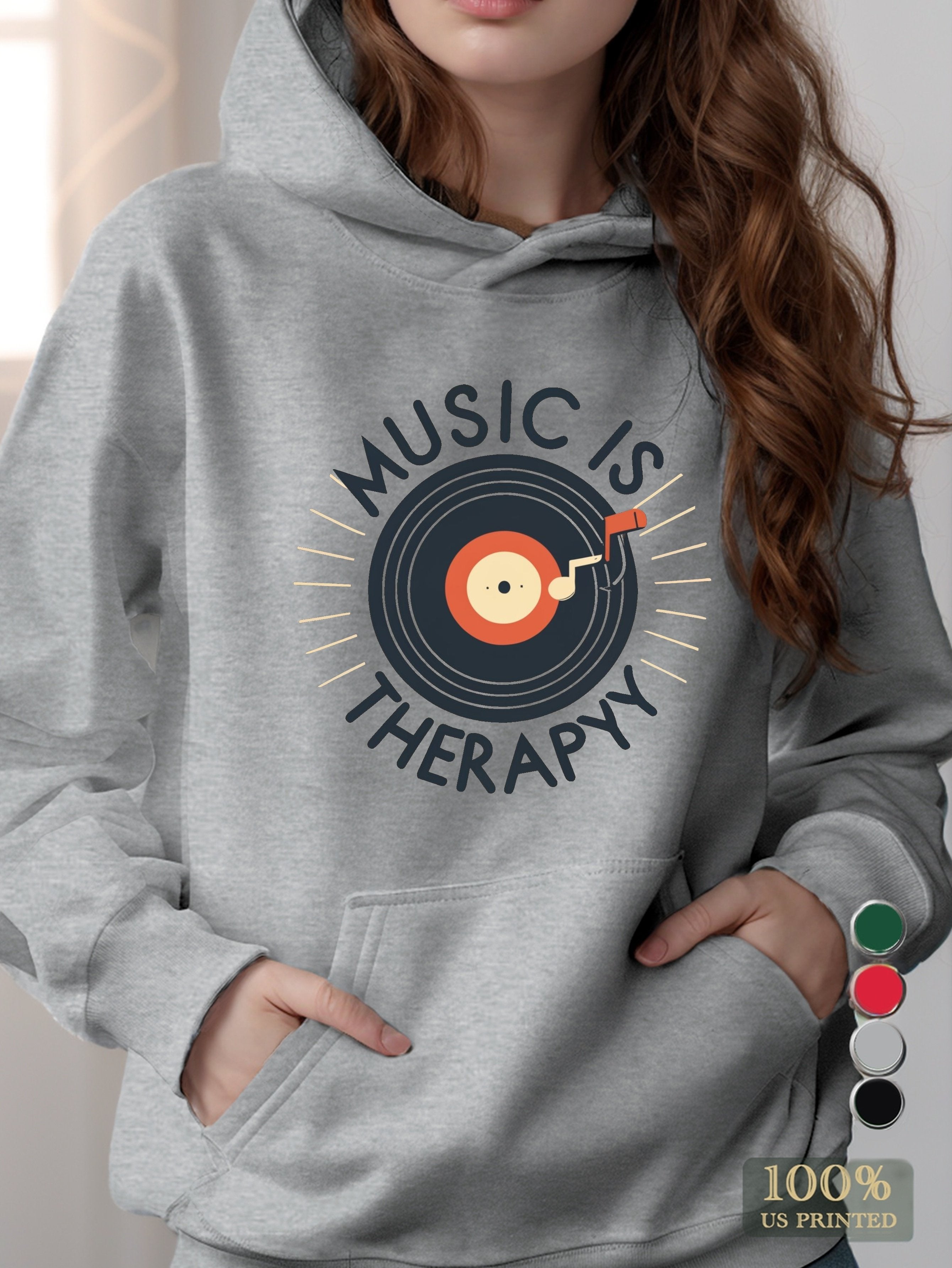 MUSIC IS MY THERAPY women's hooded sweatshirt